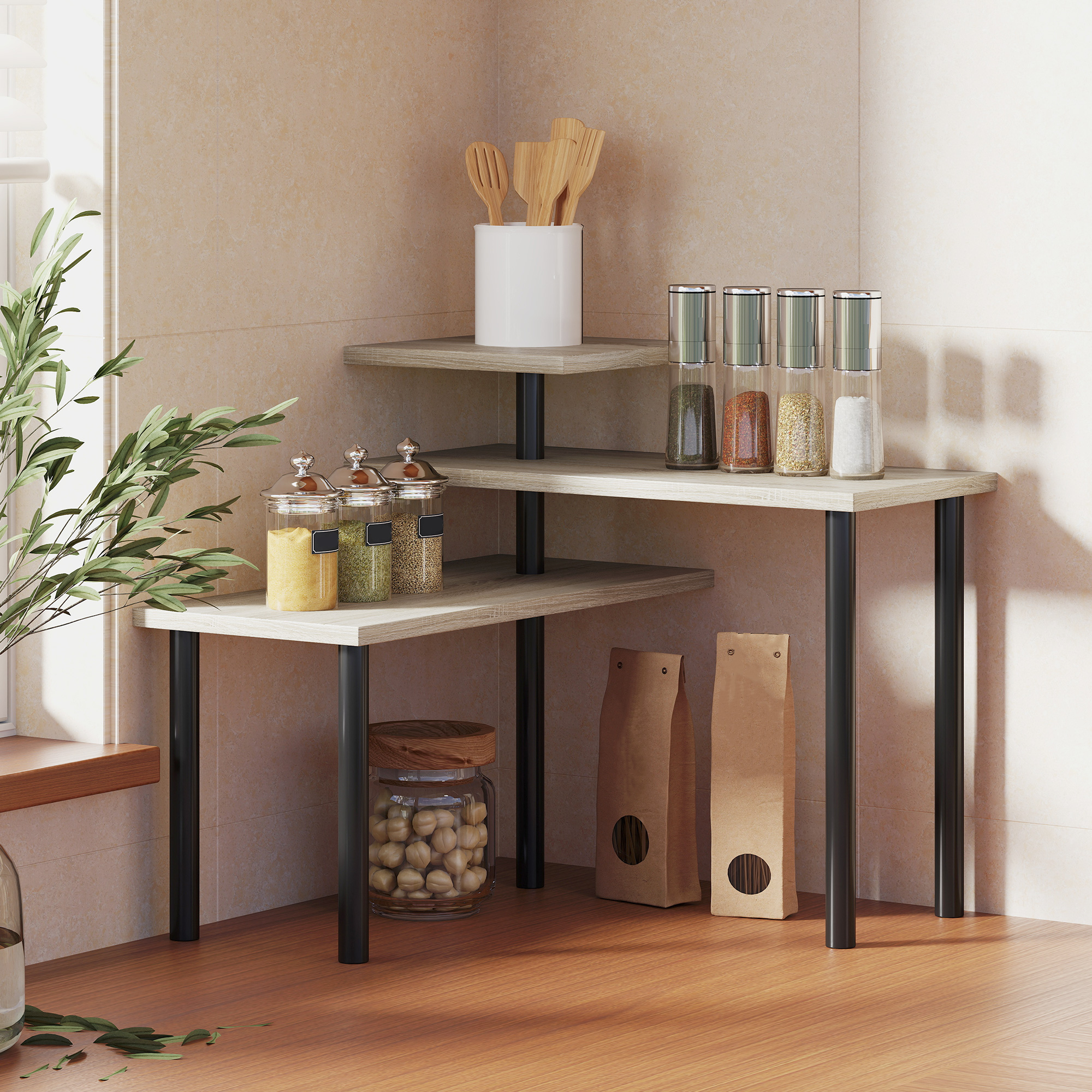 HOMCOM Küchenregal mit 3 Ebenen und 3 Drehbaren Regalen Metallrahmen und St günstig online kaufen