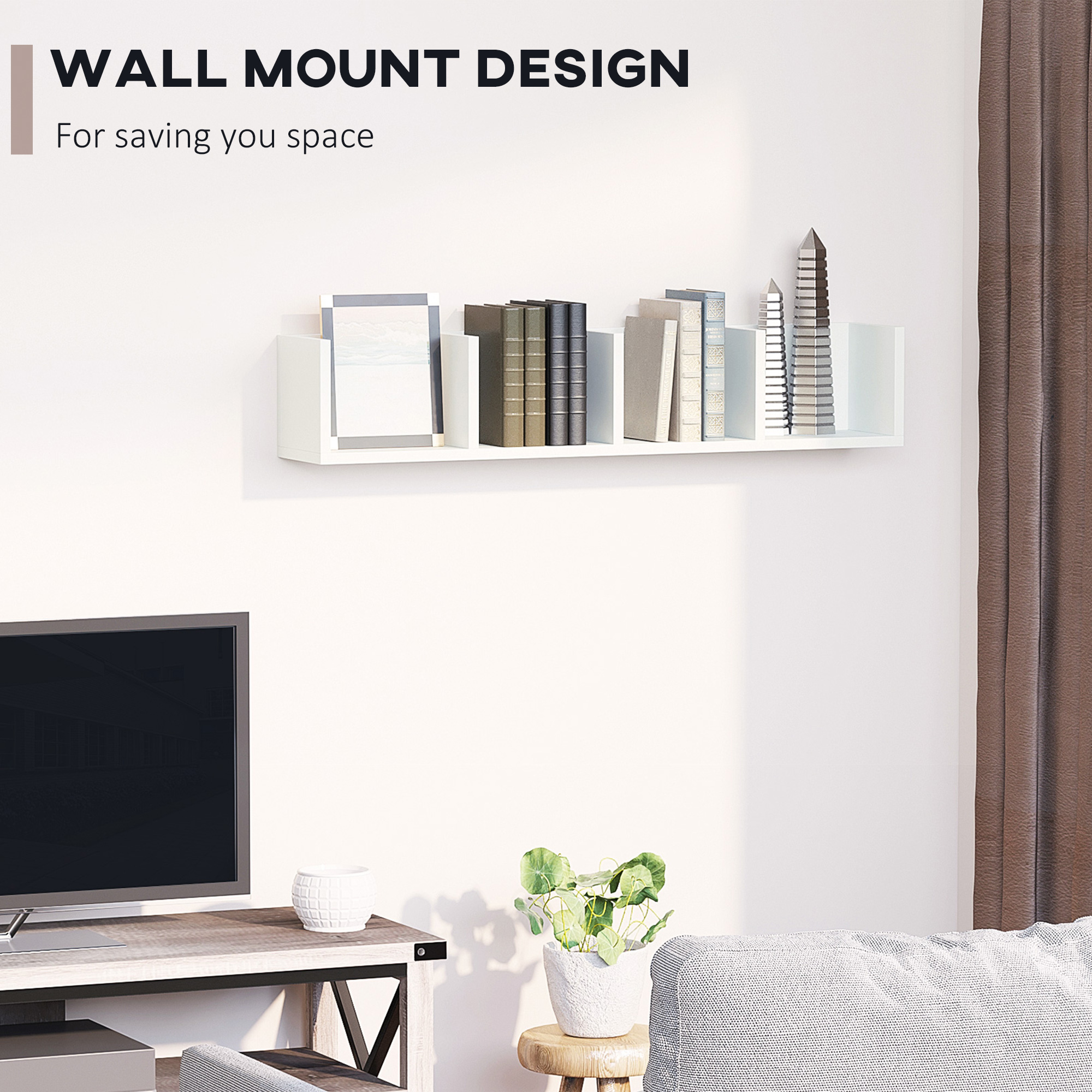 HOMCOM Wall Mount 84 CD / 56 DVD/Blu-ray/ Media Storage Rack 4 Cubes Wooden Shelf Organizer Unit Bookcase Display (White) 4