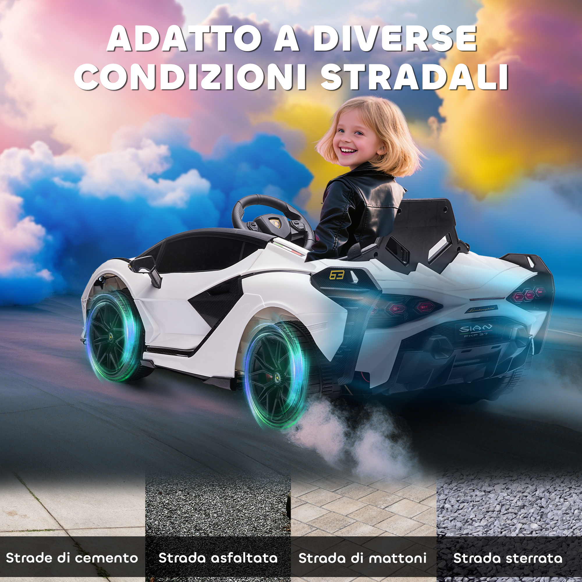 HOMCOM Macchina per Bambini Lamborghini 12V e Telecomando Bianco
