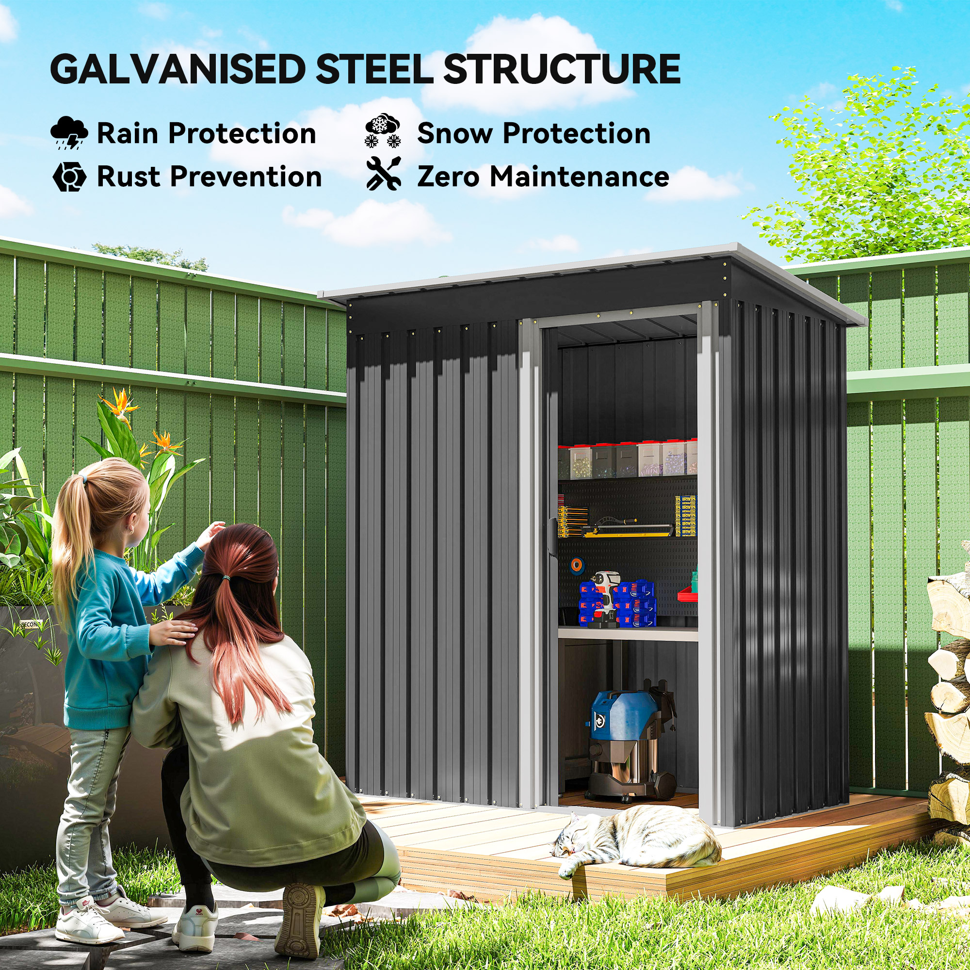 Outsunny 5 x 3ft Garden Storage Shed with Sliding Door and Sloped Roof Outdoor Equipment Tool, Black 4
