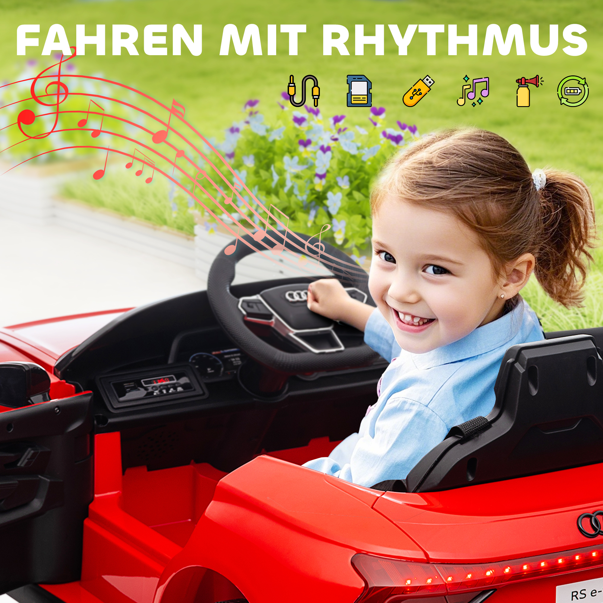 Laste elektriauto, Audi litsentsiga, turvavööga, puldiga, tuledega, punane+must, 103 x 58 x 41 cm