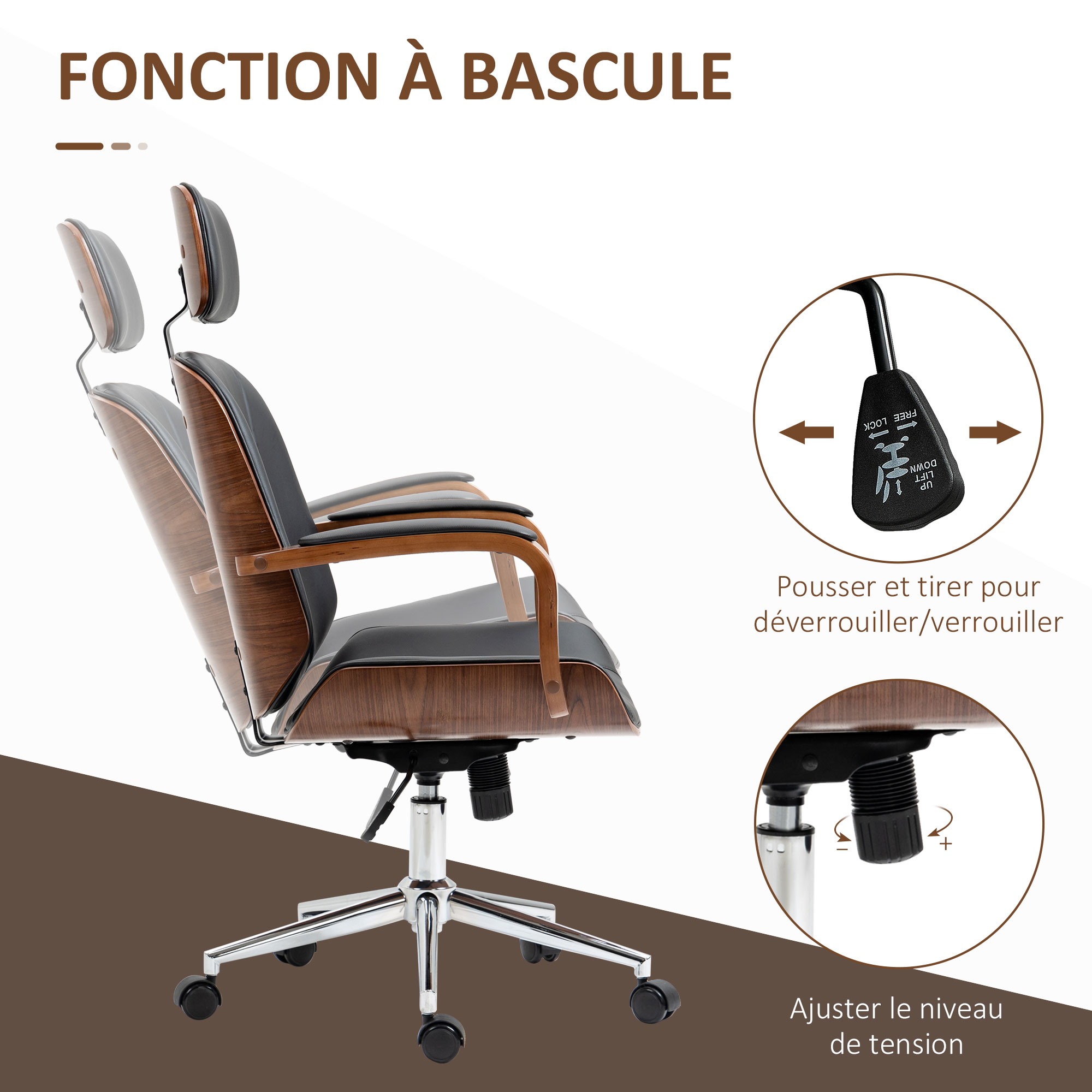 Chaise De Bureau Ergonomique BASETBL – Dossier Double, Soutien Lombaire, Accoudoirs Rabattables