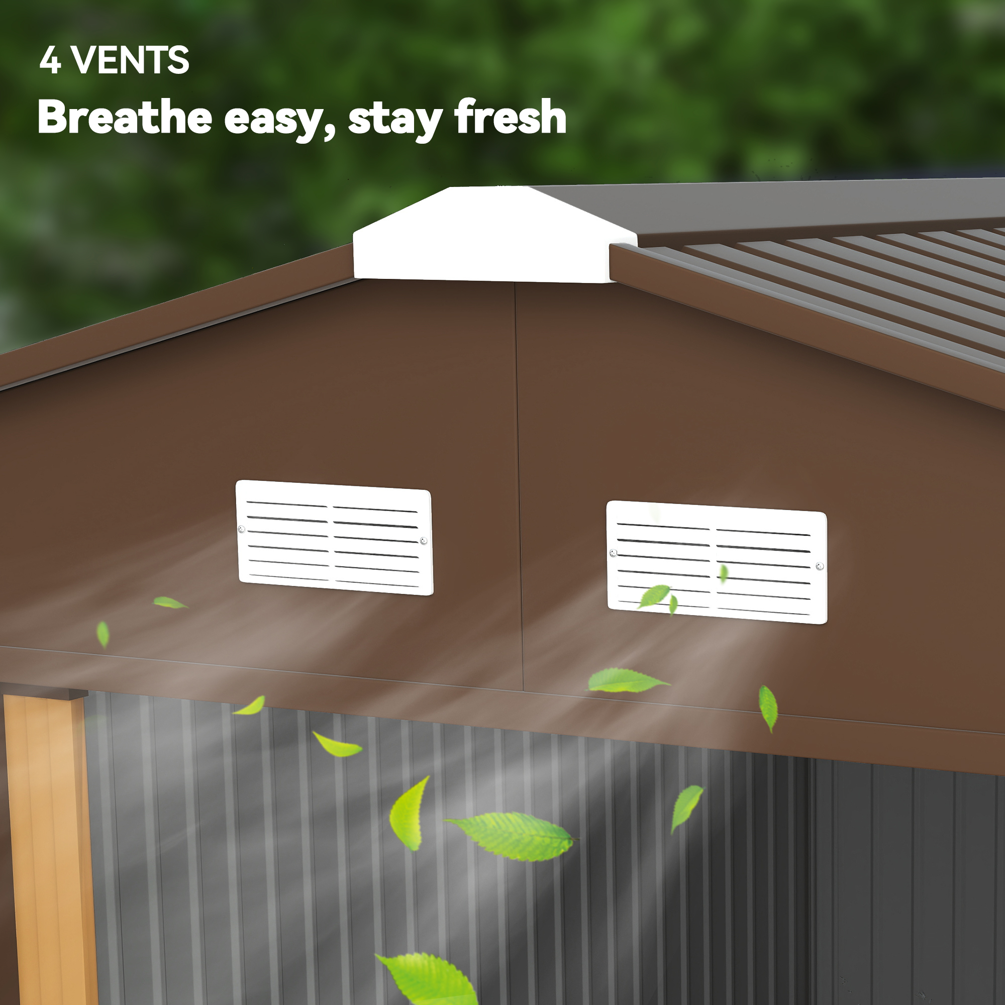 Outsunny 13 x 11ft Metal Garden Shed, Outdoor Storage Tool House with Ventilation Slots, Foundation Kit and Lockable Double Doors, Light Brown 8