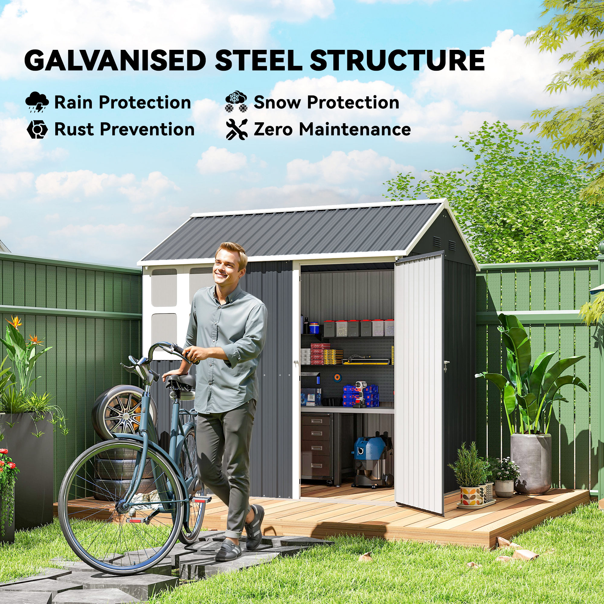 Outsunny 7 x 6ft Galvanised Garden Shed, with Latch Dark Grey 4