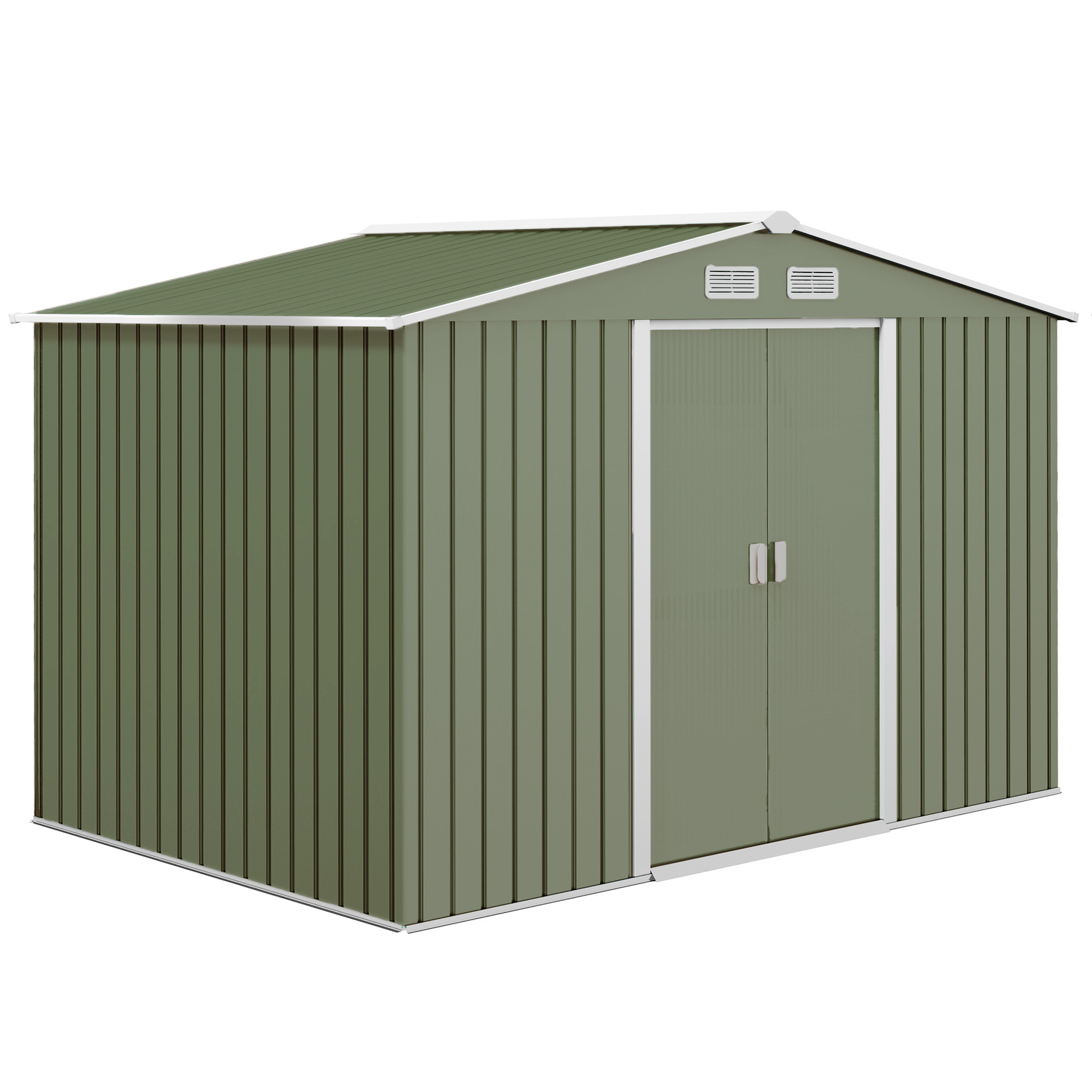 Outsunny Geräteschuppen Metall Gerätehaus mit Fundament Hellgrün 277 x 195 günstig online kaufen
