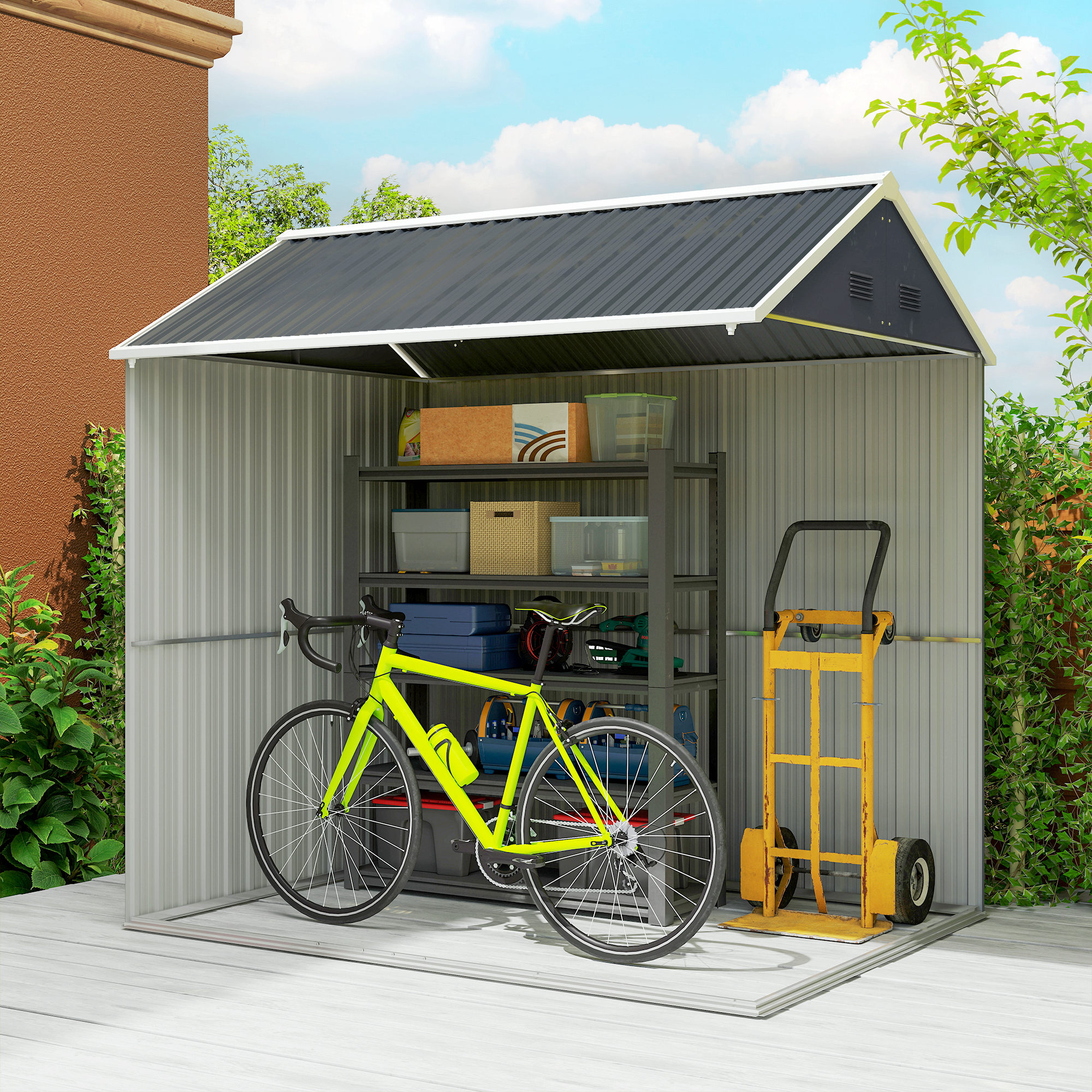 Outsunny 7 x 6ft Galvanised Garden Shed, with Latch Dark Grey 9
