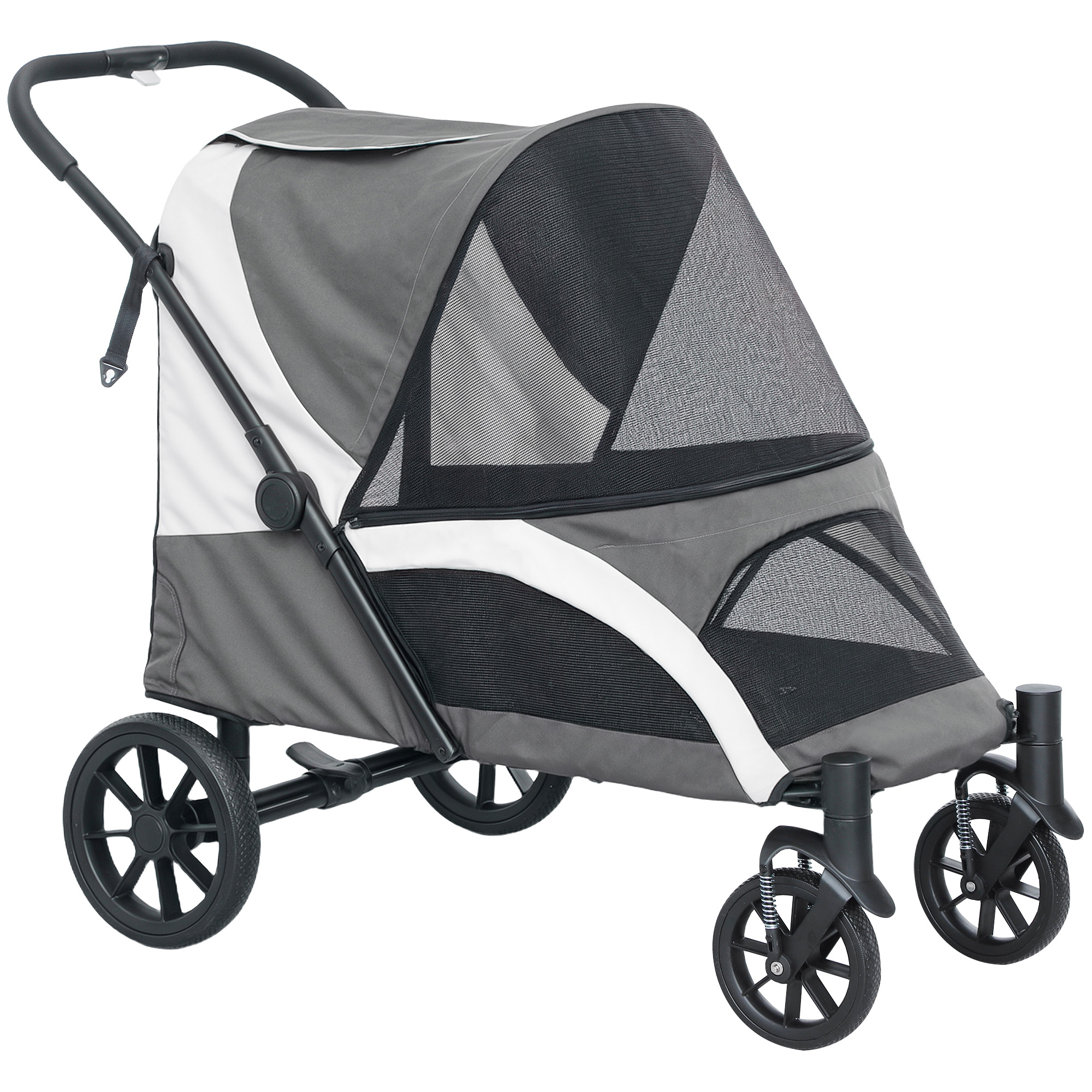 PawHut Foldable Pet Stroller for Large Dogs with Four Big Wheels, Shock-Absorbing Frame, Safety Leashes, Brakes, Red/Black