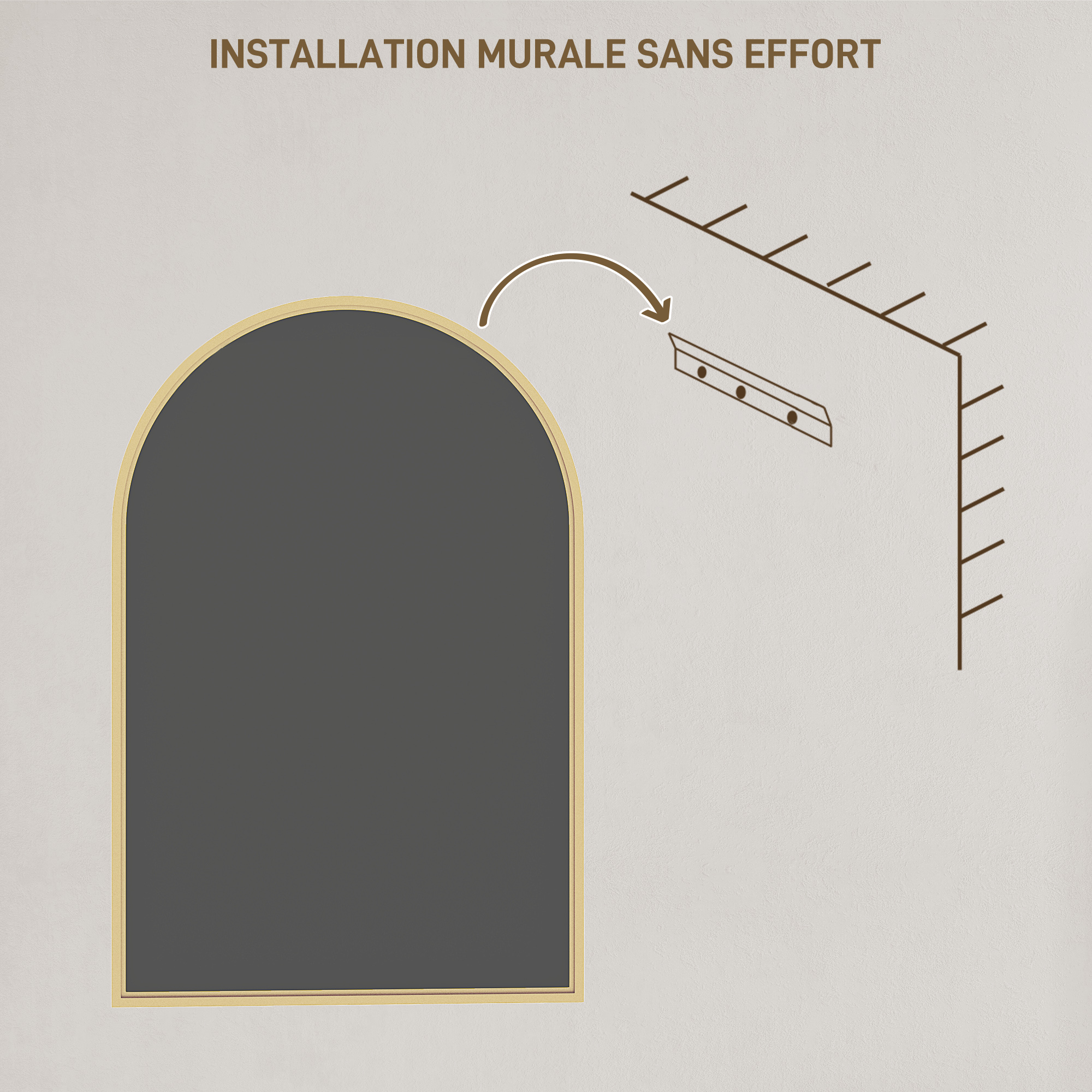Miroir Mural Arche HOMCOM - 110x65 Cm, Cadre Bois Brun Foncé, Prêt à Accrocher