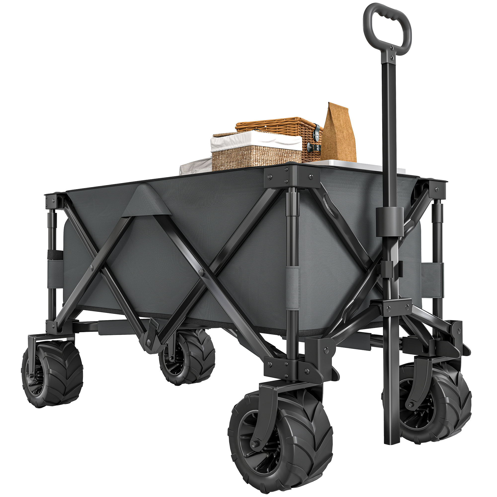 Outsunny Cărucior de Grădină cu Mâner Telescopic, Cărucior Metalic cu Spațiul de Depozitare din Material Oxford, 108x55 cm, Gri