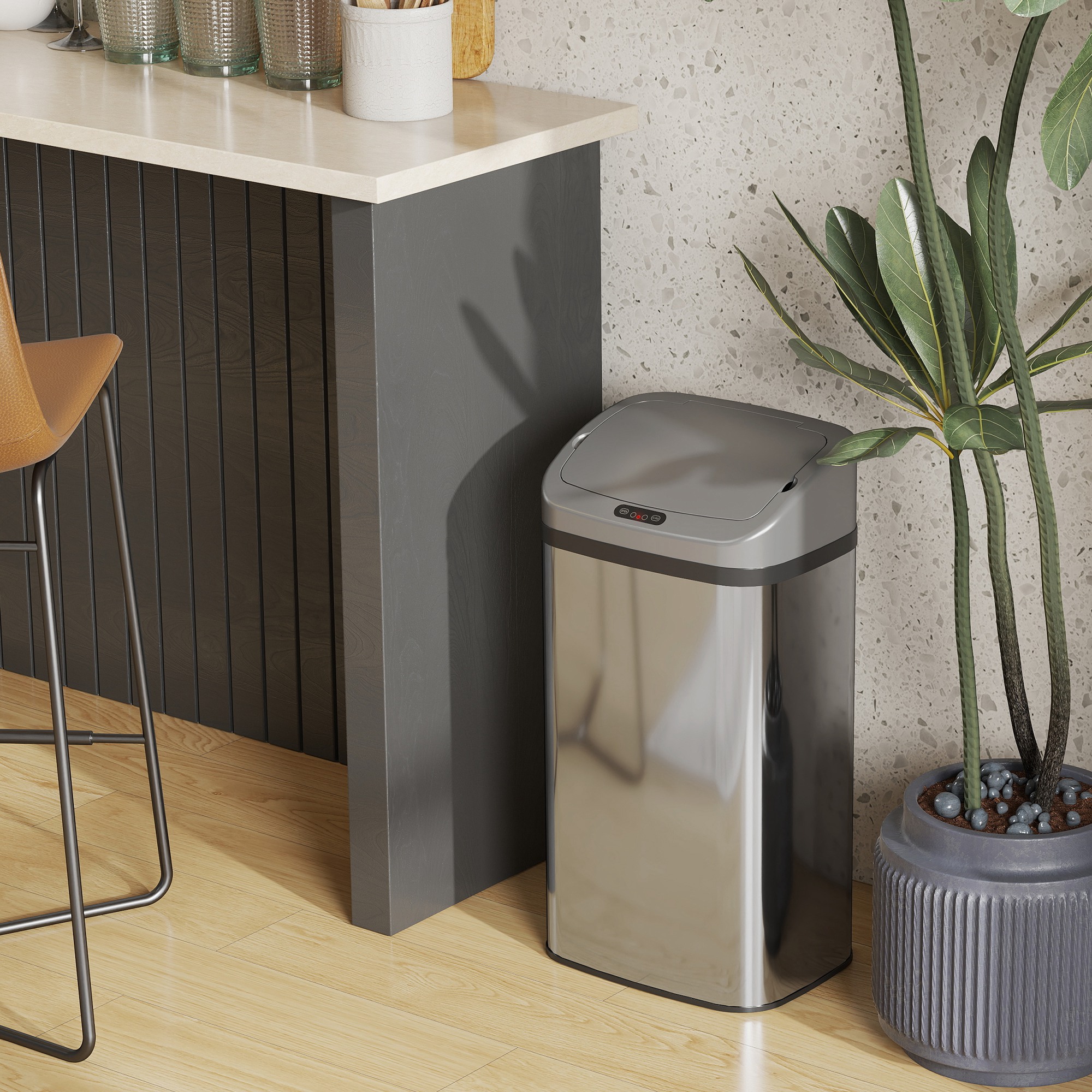 HOMCOM 48L Stainless Steel Sensor Bin Silver-Tone 9