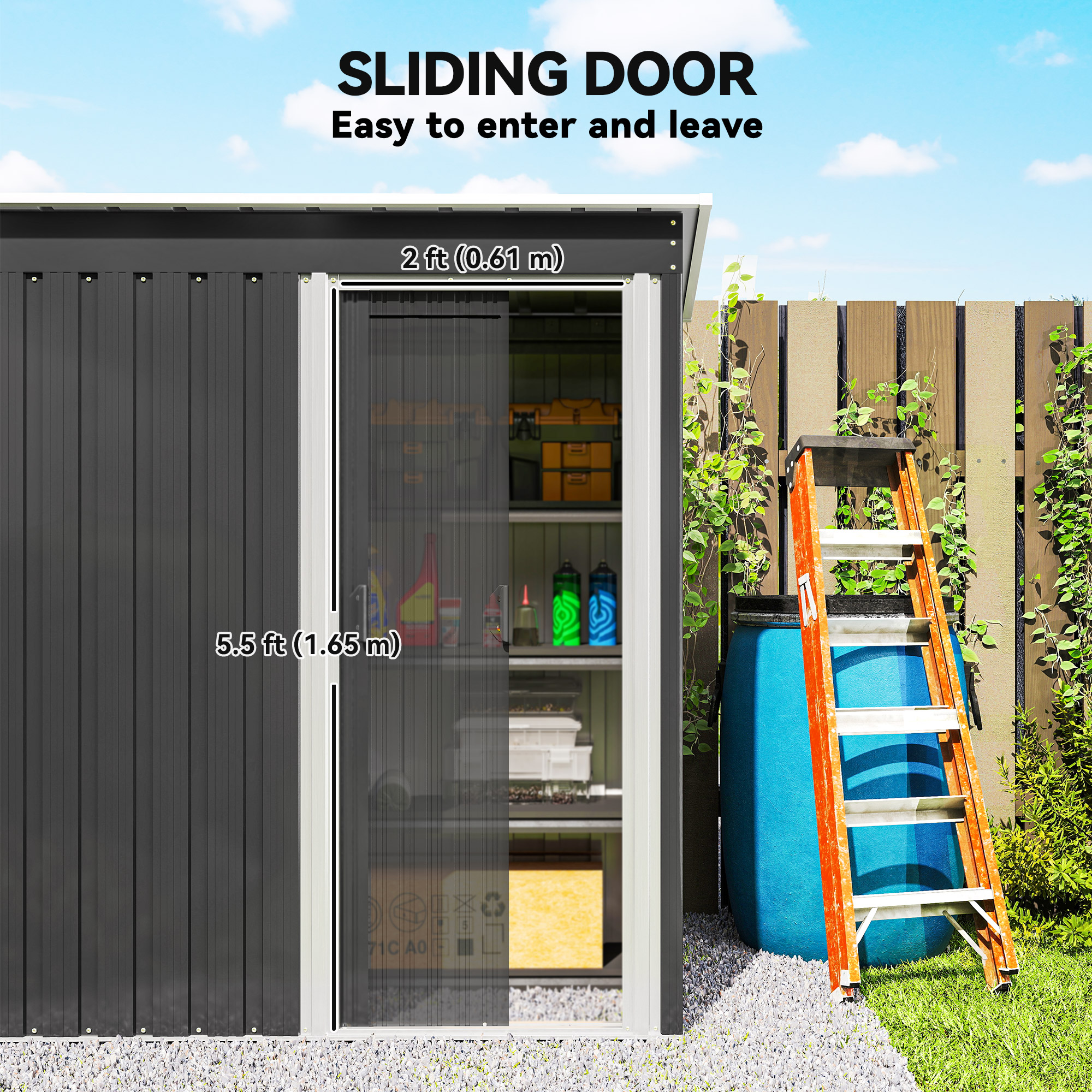 Outsunny 5 x 3ft Garden Storage Shed with Sliding Door and Sloped Roof Outdoor Equipment Tool, Black 5