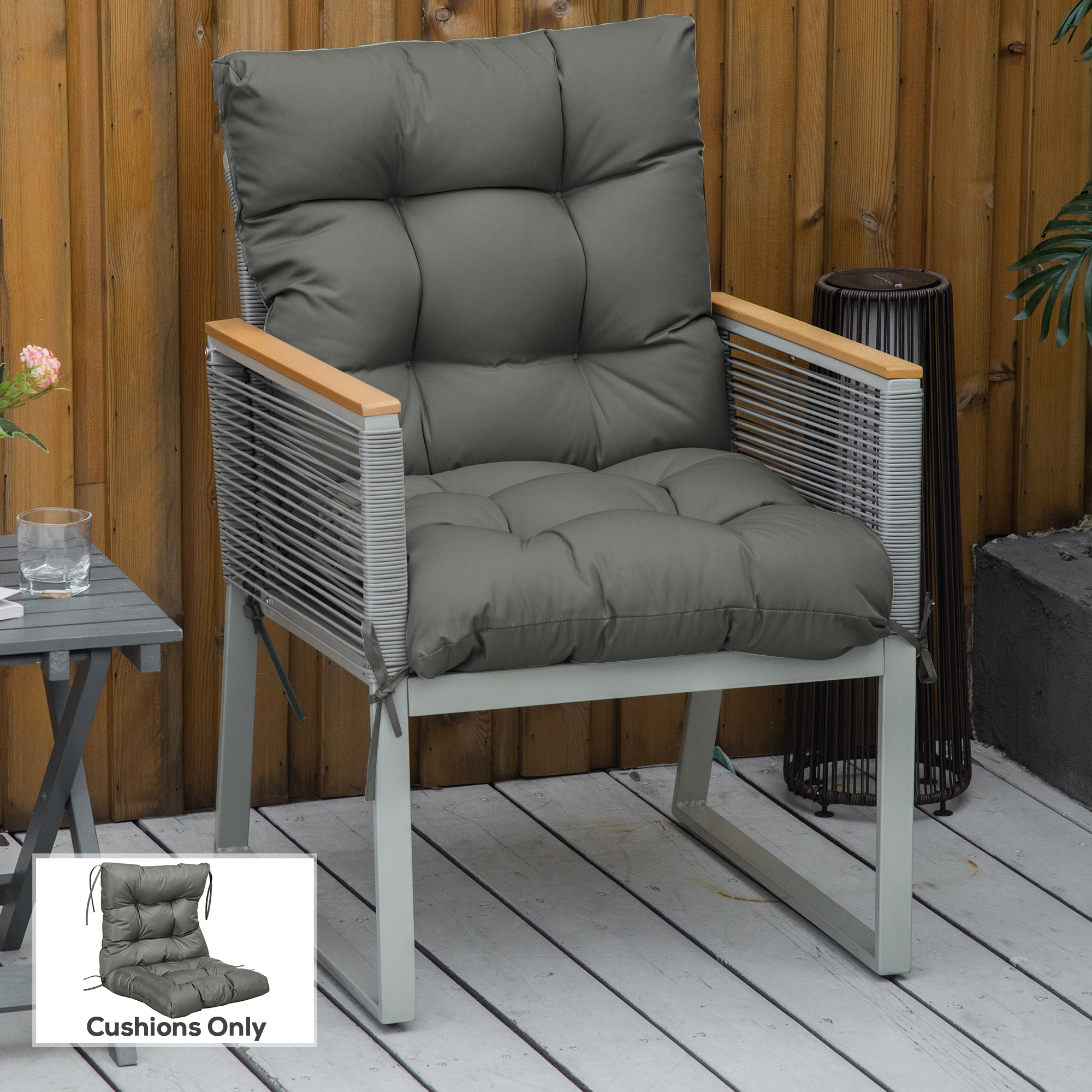 Outsunny Garden Back Chair Cushion, Comfortable Patio Seat Cushion Pad with Backrest for Outdoor & Indoor Use, Light Grey 2