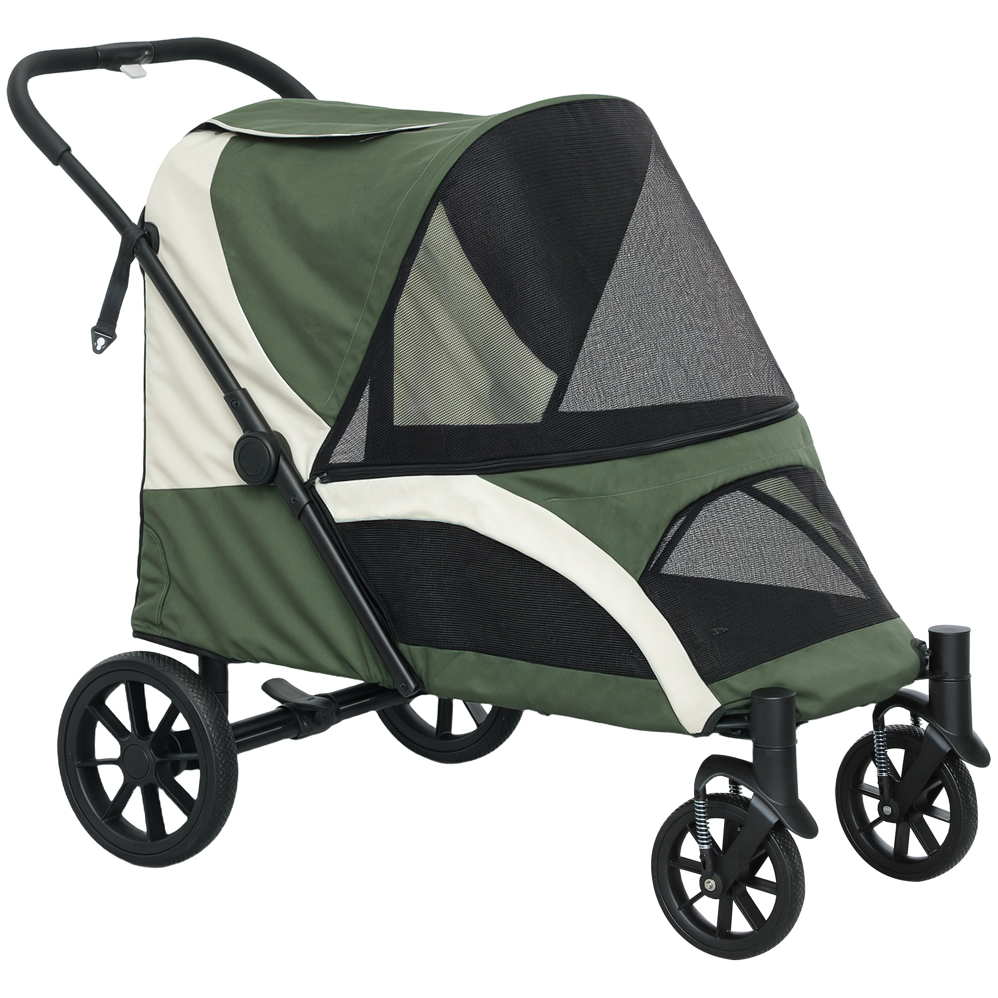 PawHut Foldable Pet Stroller for Large Dogs with 4 Big Wheels, Shock-Absorbing Frame, Safety Leashes, Brakes, Dark Grey