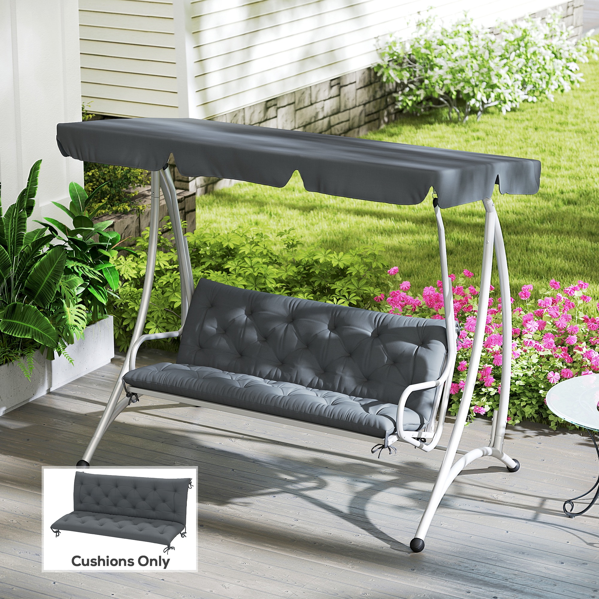 Outsunny Seater Bench Cushion, Garden Chair Cushion with Back