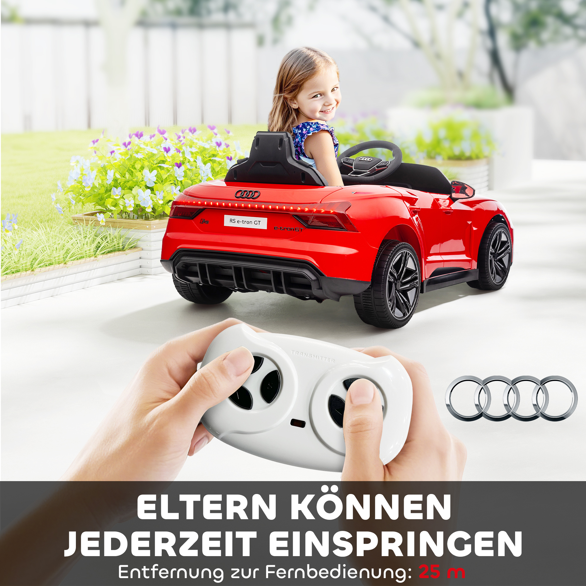 Laste elektriauto, Audi litsentsiga, turvavööga, puldiga, tuledega, punane+must, 103 x 58 x 41 cm