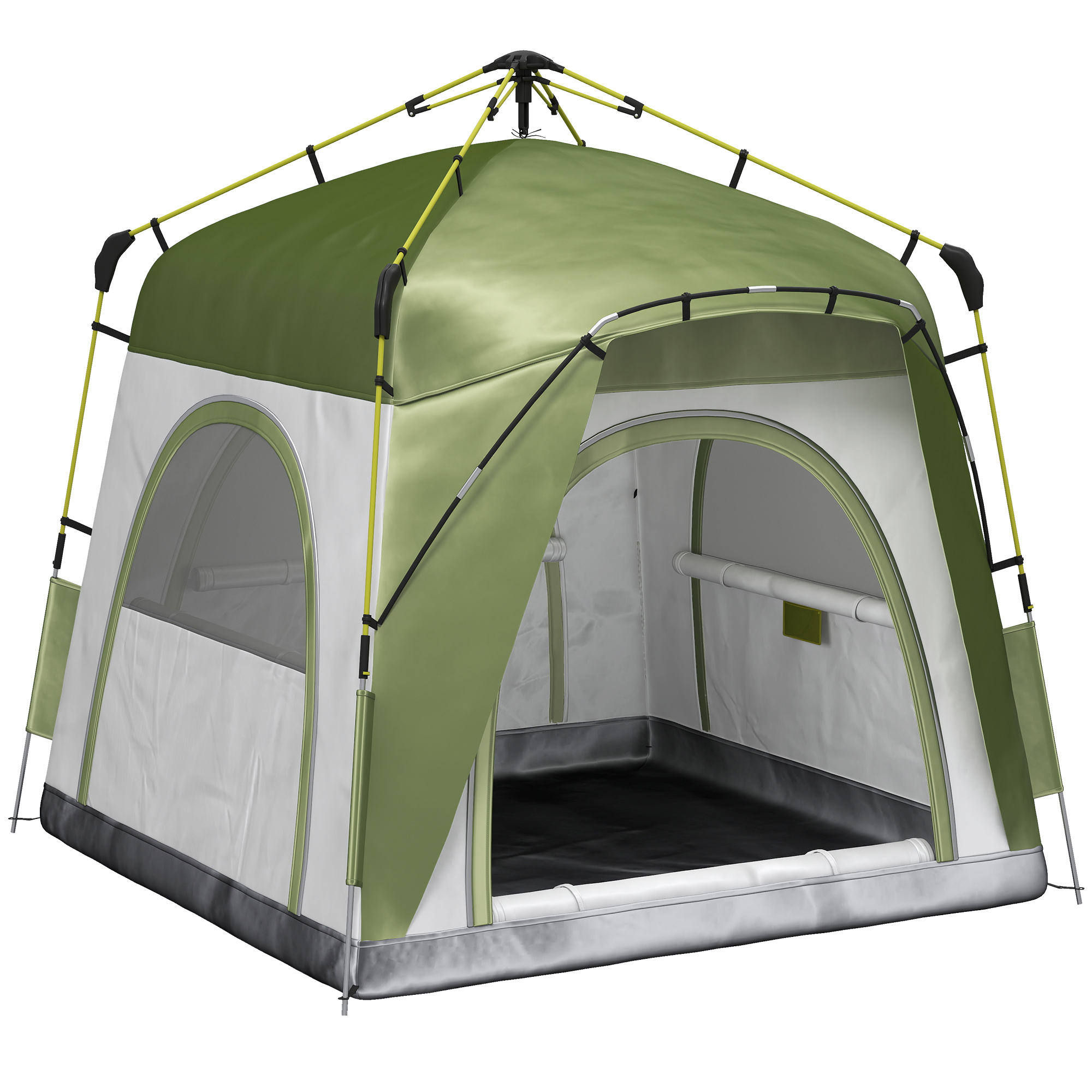 Outsunny Cort pentru Camping2 Locuri Cort Iglu Pop Up cu Usa cu Fermoar si 3 Ferestre cu Plasa Geanta pentru Transport Inclusa 240x240x199cm Verde