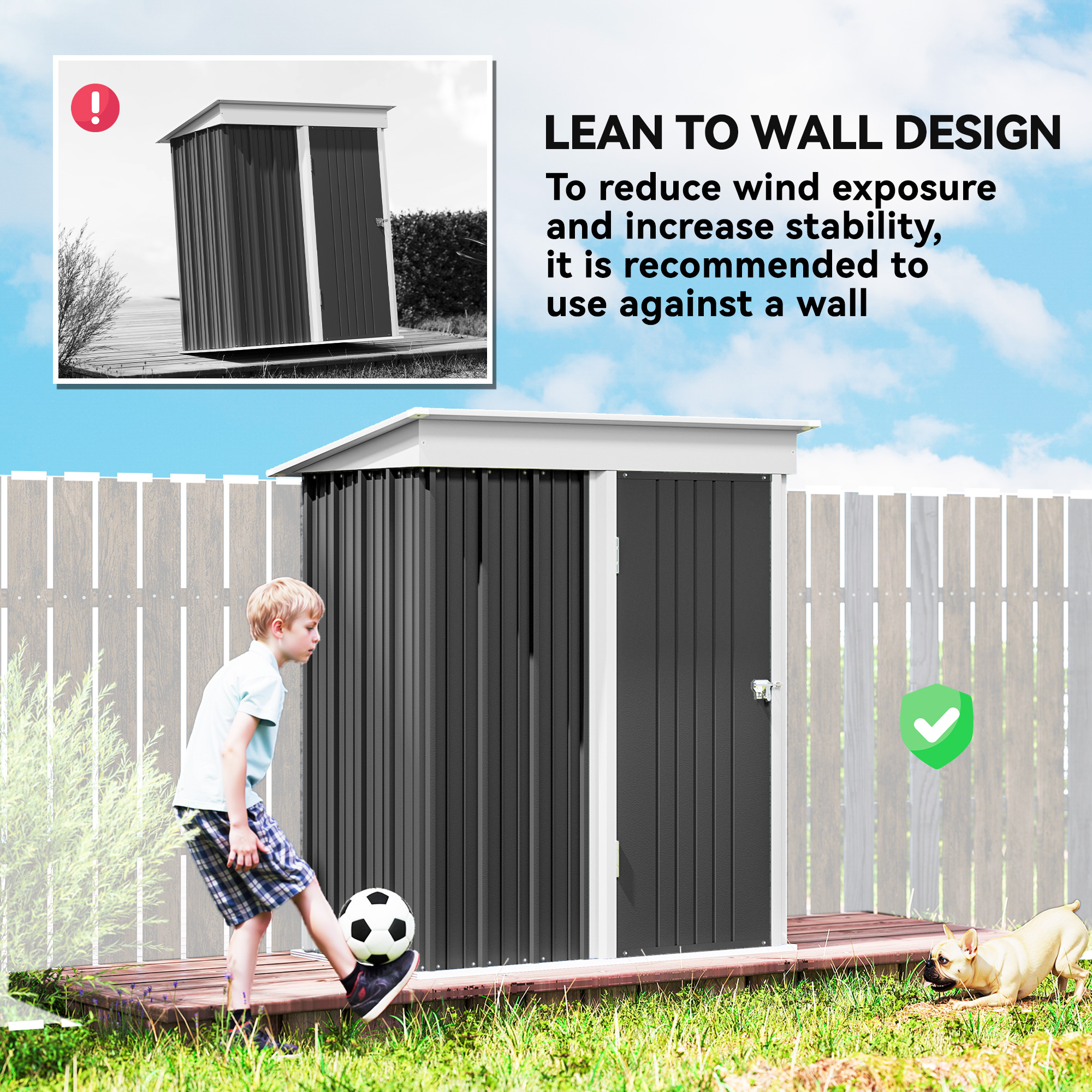 Outsunny Metal Garden Shed, Outdoor Lean-to Shed for Tool Motor Bike, with Adjustable Shelf, Lock, Gloves, 5'x3'x6',  Dark Grey 6