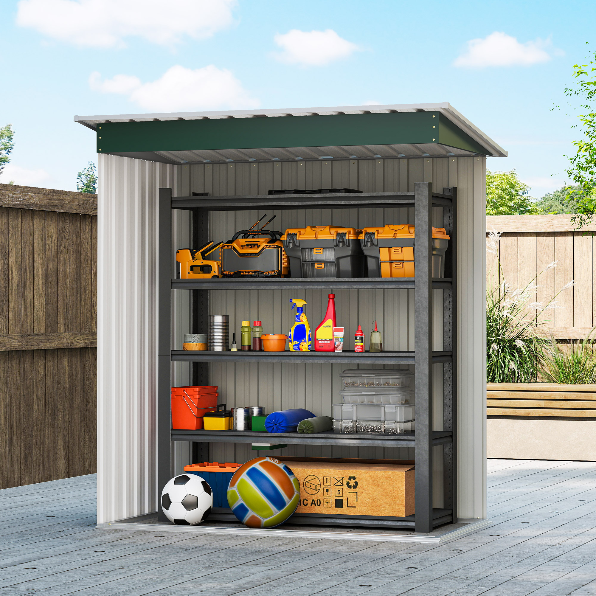 Outsunny 5 x 3ft Garden Storage Shed with Sliding Door and Sloped Roof Outdoor Equipment Tool, Green 7