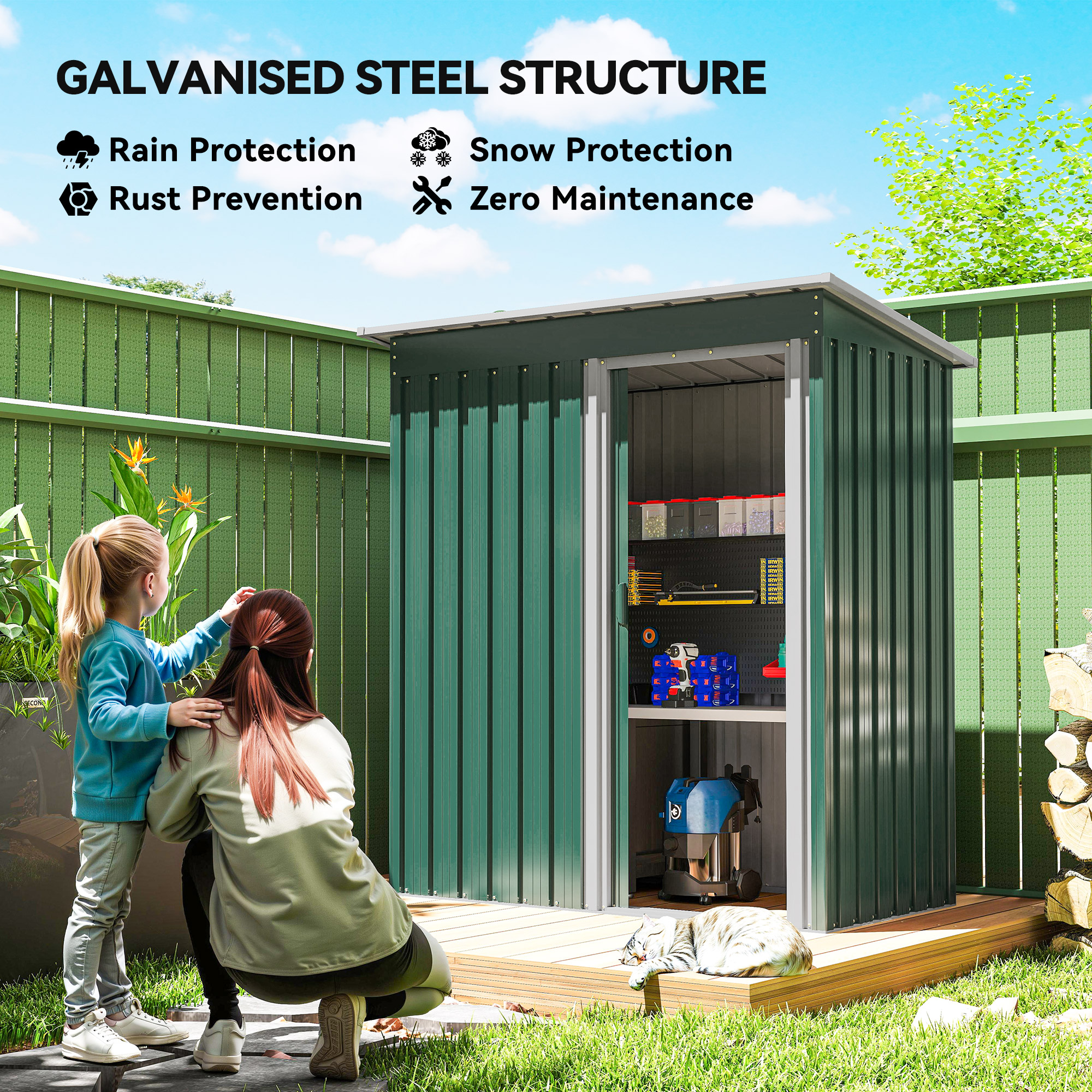 Outsunny 5 x 3ft Garden Storage Shed with Sliding Door and Sloped Roof Outdoor Equipment Tool, Green 4