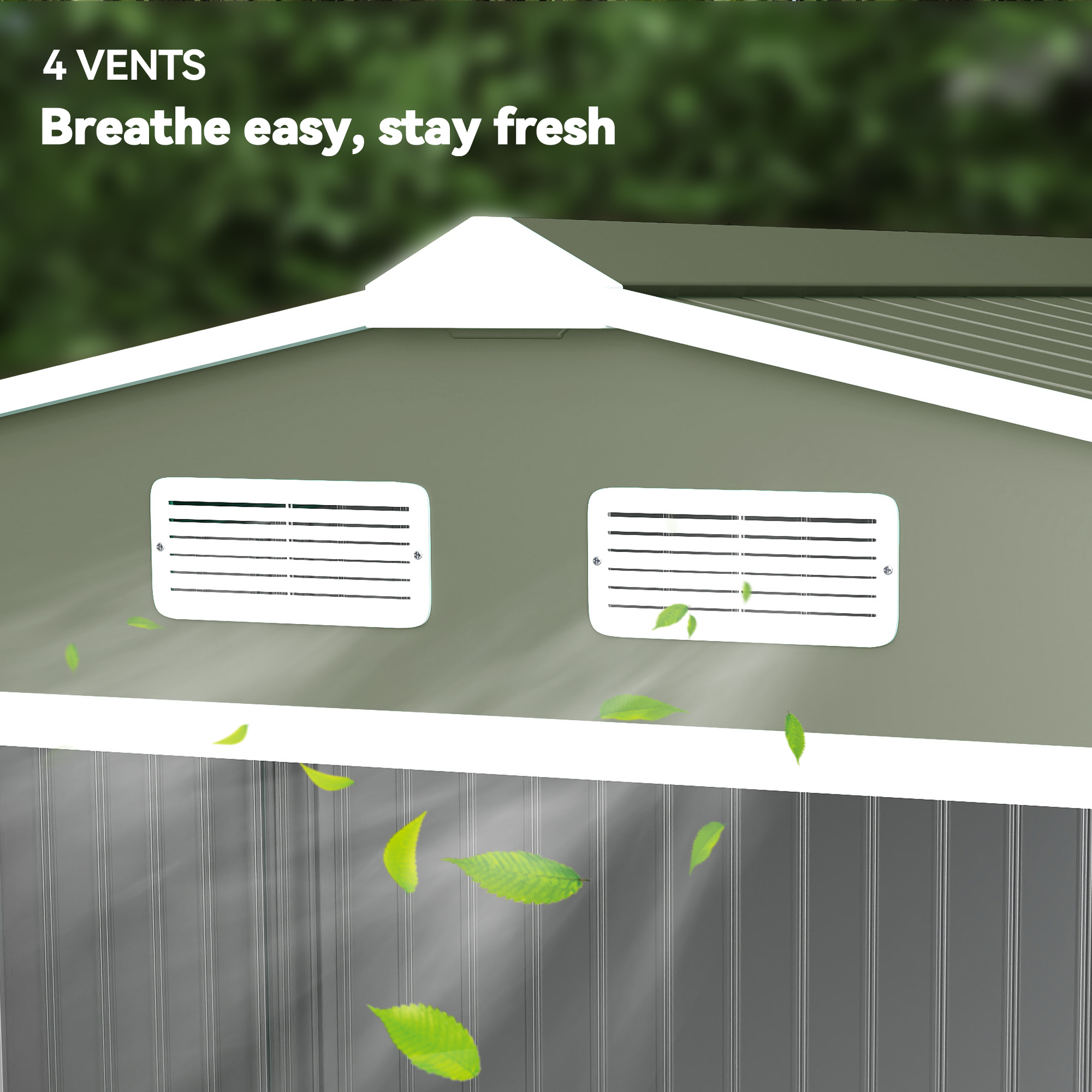 Outsunny 9 x 6ft Metal Garden Shed, Outdoor Storage Tool House with Ventilation Slots, Foundation Kit and Lockable Double Doors, Light Green 8