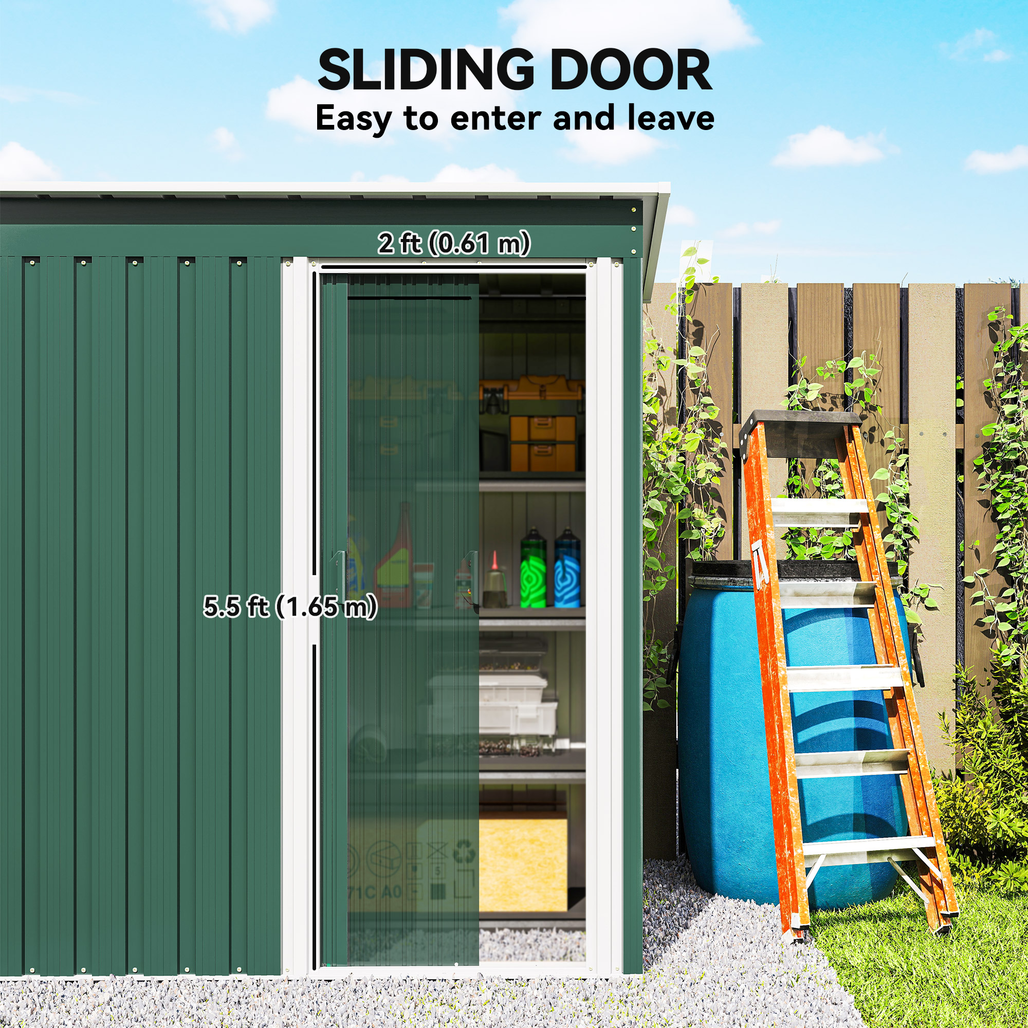 Outsunny 5 x 3ft Garden Storage Shed with Sliding Door and Sloped Roof Outdoor Equipment Tool, Green 5