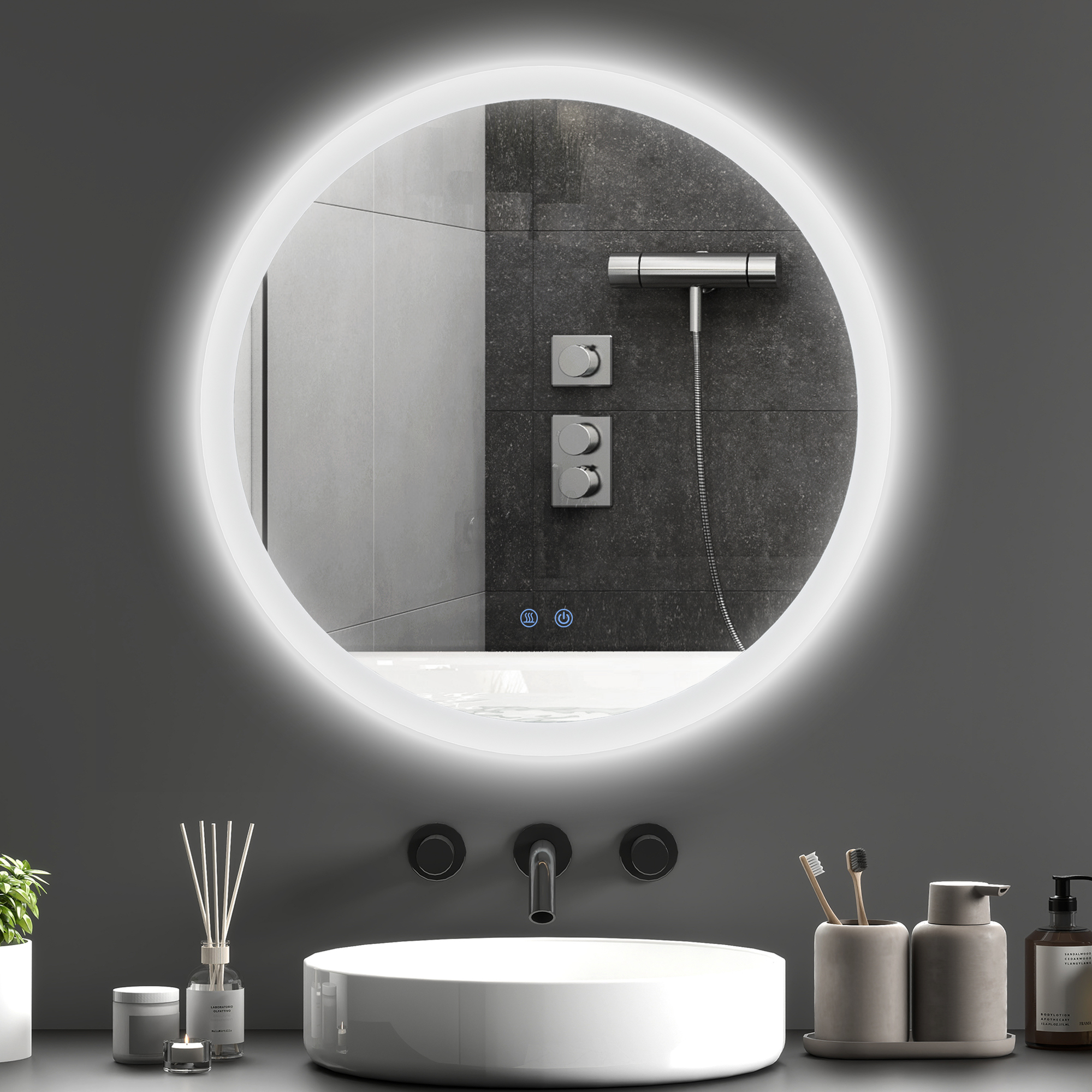 kleankin Badspiegel mit Beleuchtung 60 cm, Wandspiegel IP44 mit 3 Lichtfarb günstig online kaufen