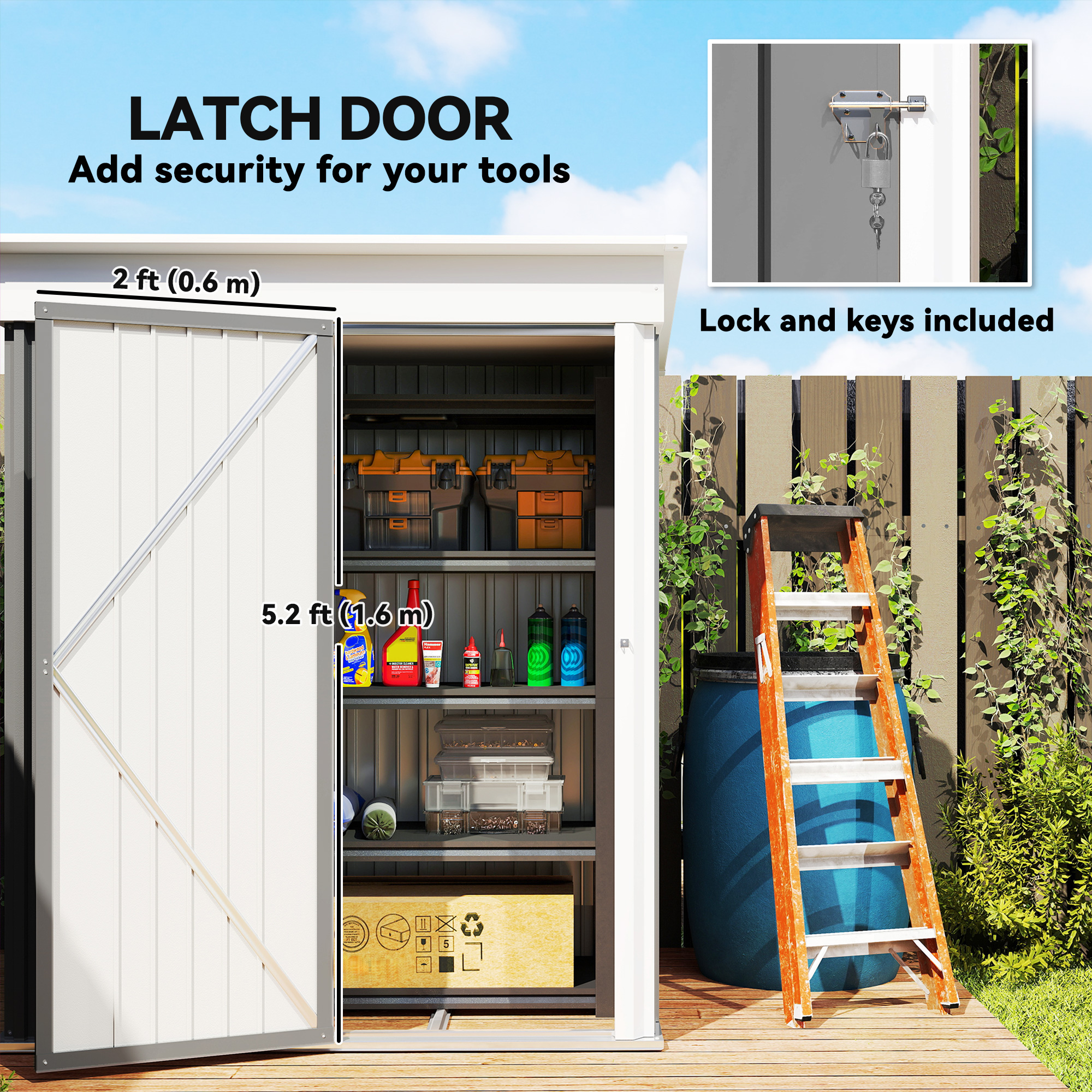 Outsunny Metal Garden Shed, Outdoor Lean-to Shed for Tool Motor Bike, with Adjustable Shelf, Lock, Gloves, 5'x3'x6', Grey 7