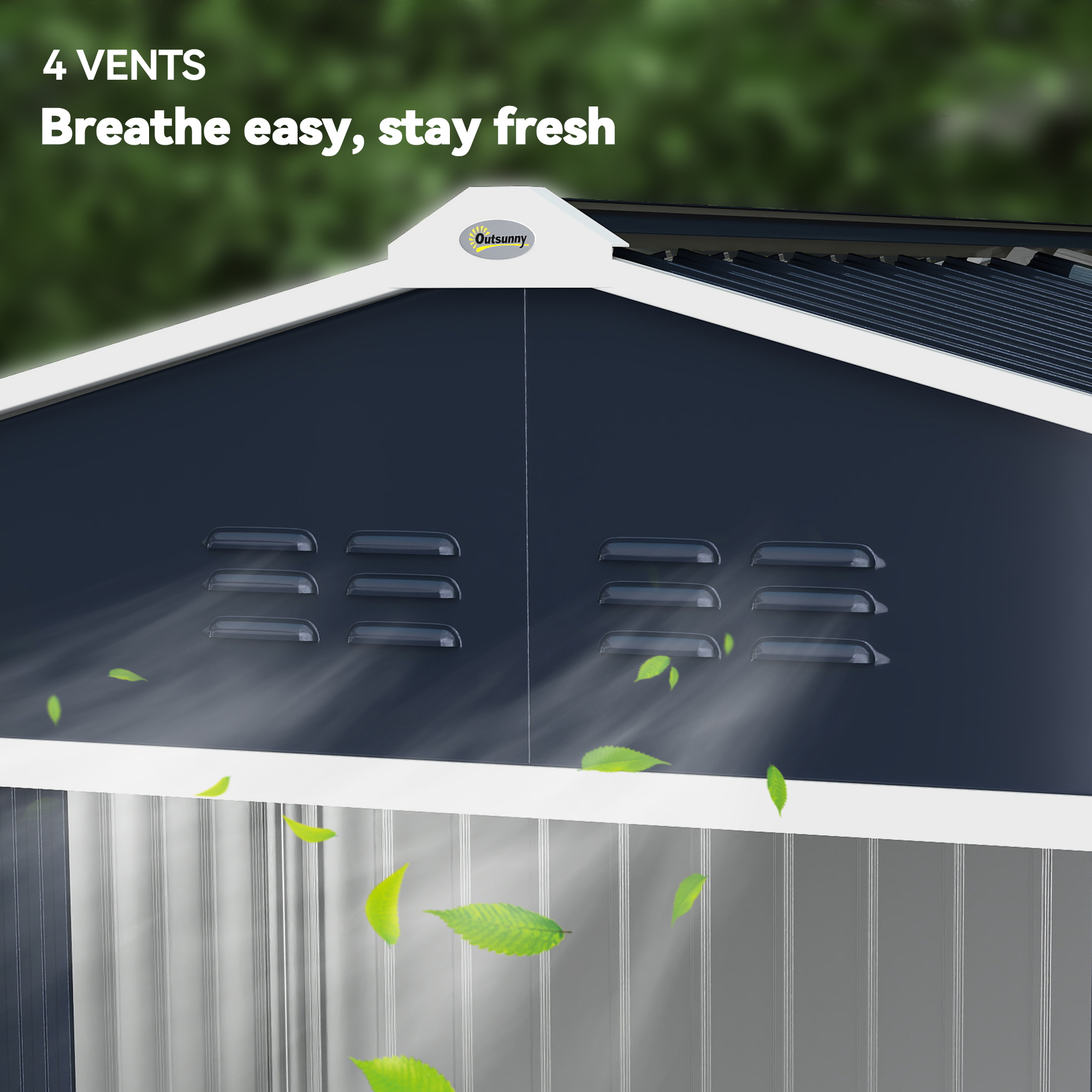  Casuta pentru Unelte din Otel cu Acoperis inclinat si 2 Usi Glisante, 277x195x192 cm, Gri inchis [8]