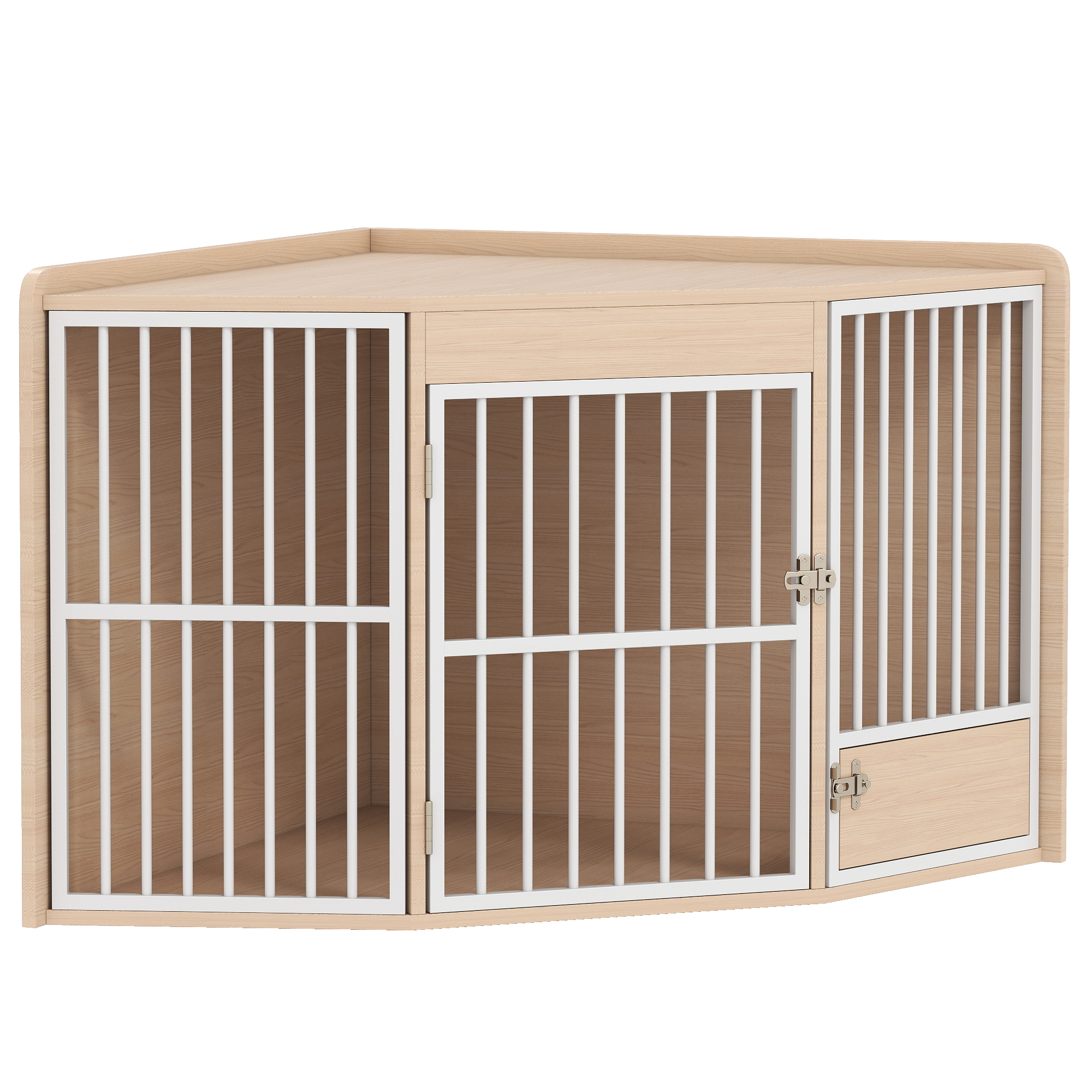 PawHut Jaula de Esquina para Perros, mesa auxiliar, con puerta giratoria, para perros pequeños y medianos 113 x 80 x 64 cm, roble