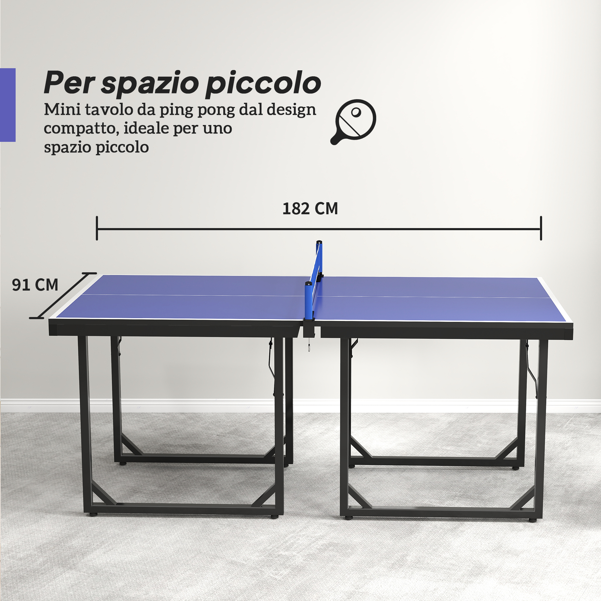 HOMCOM Tavolo Da Ping Pong Pieghevole - 152.5x274x76cm, Con 8 Ruote, Legno MDF E Acciaio - Foto 6
