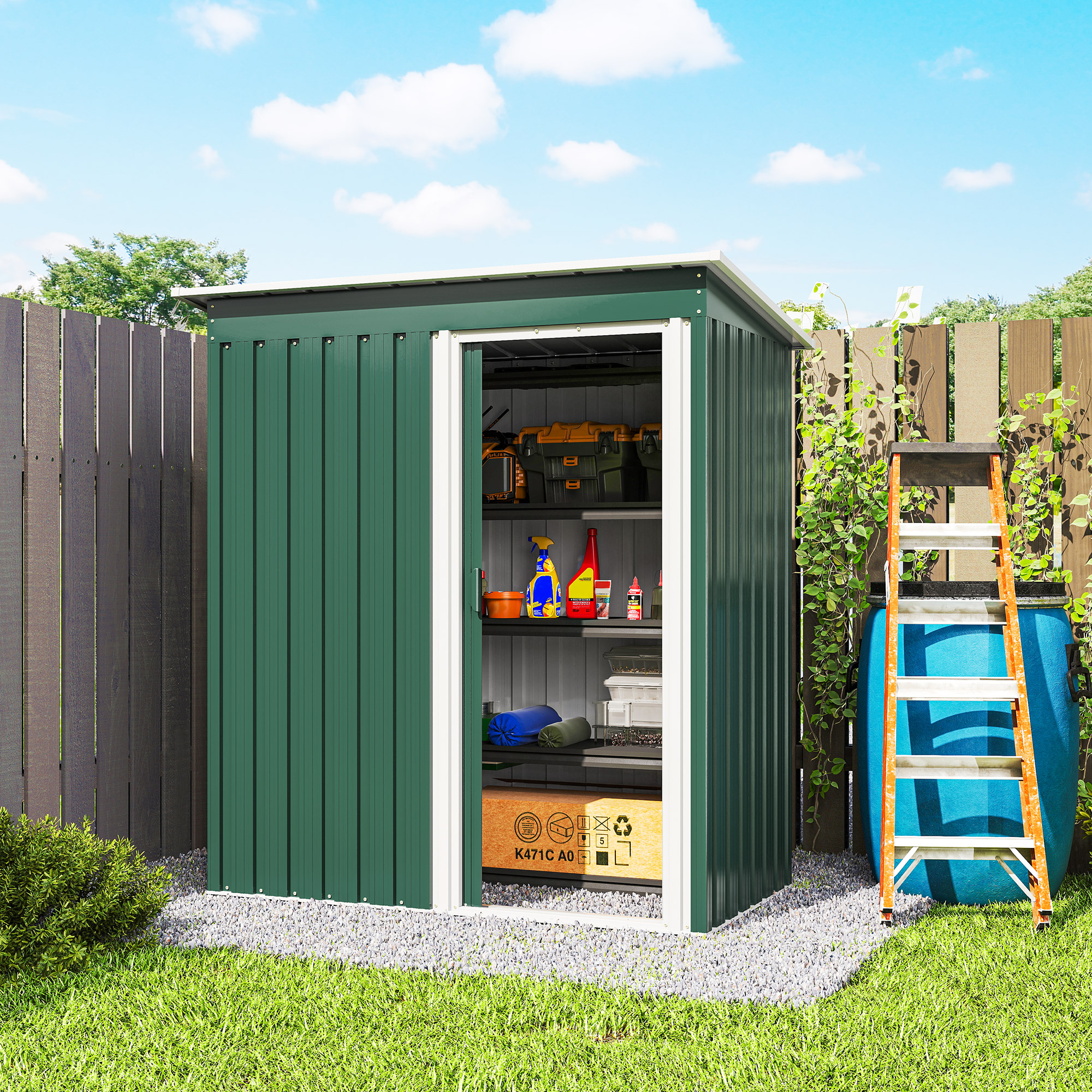 Outsunny 5 x 3ft Garden Storage Shed with Sliding Door and Sloped Roof Outdoor Equipment Tool, Green 9