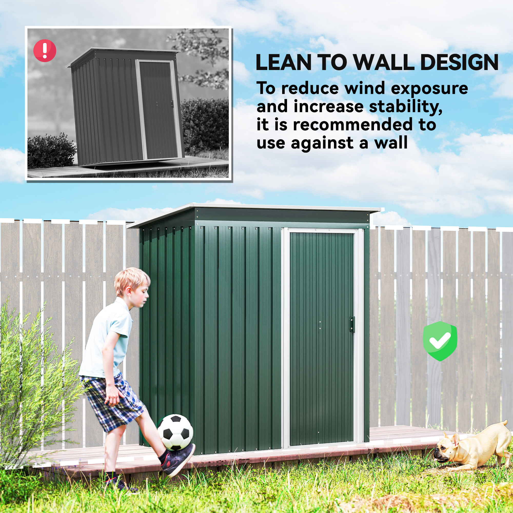 Outsunny 5 x 3ft Garden Storage Shed with Sliding Door and Sloped Roof Outdoor Equipment Tool, Green 6