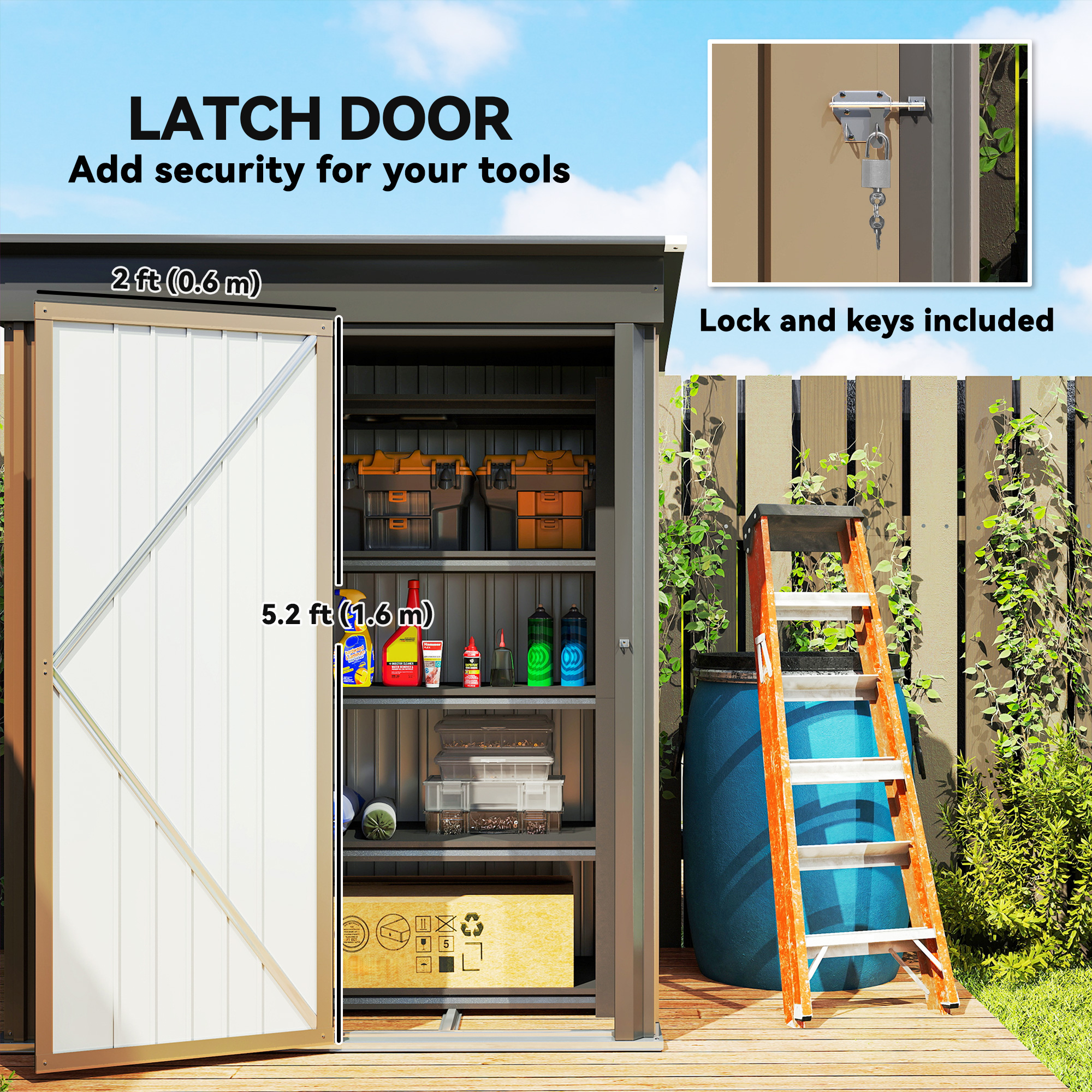 Outsunny 5 x 3ft Corrugated Steel Storage Shed, with Lock Brown 7