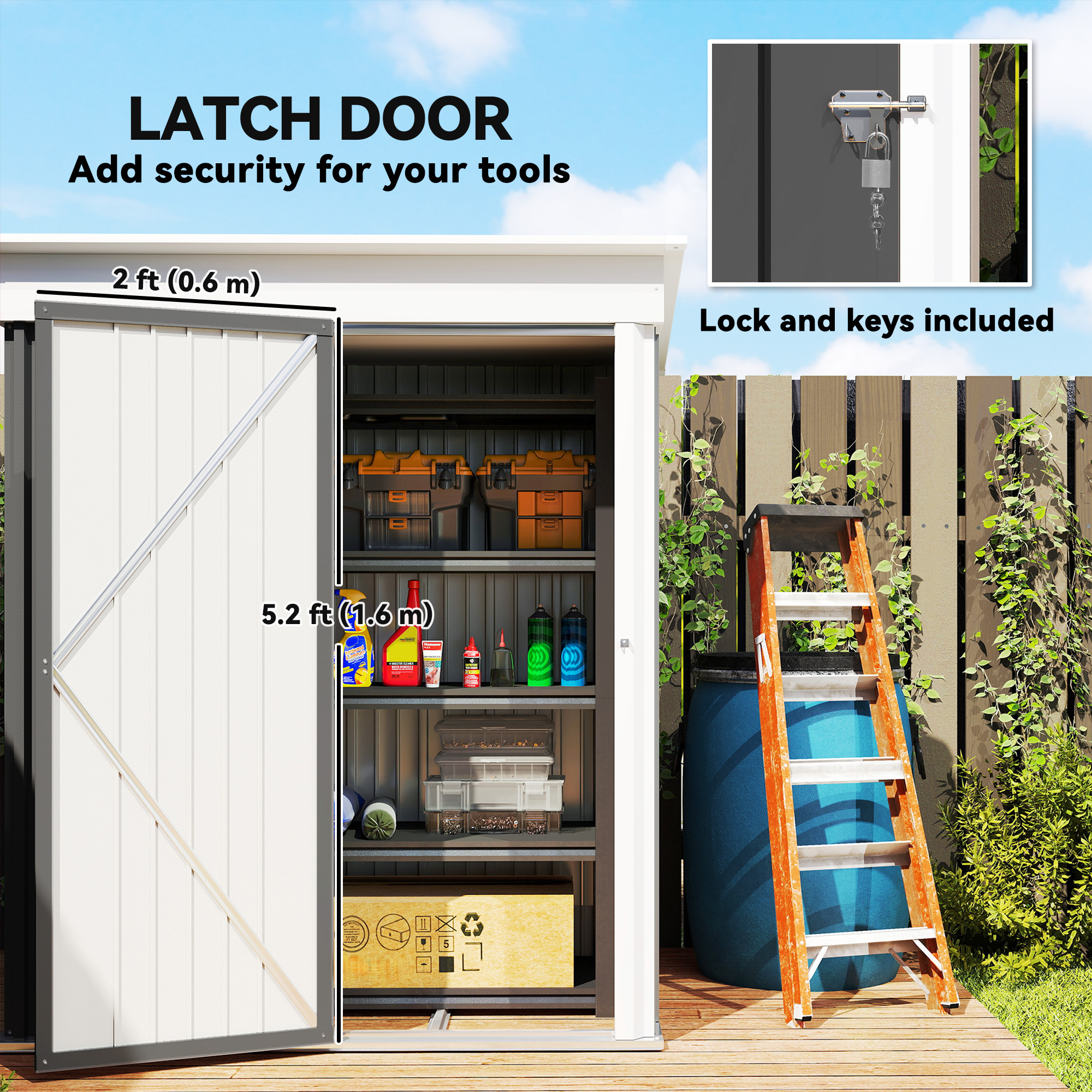Outsunny Metal Garden Shed, Outdoor Lean-to Shed for Tool Motor Bike, with Adjustable Shelf, Lock, Gloves, 5'x3'x6',  Dark Grey 7