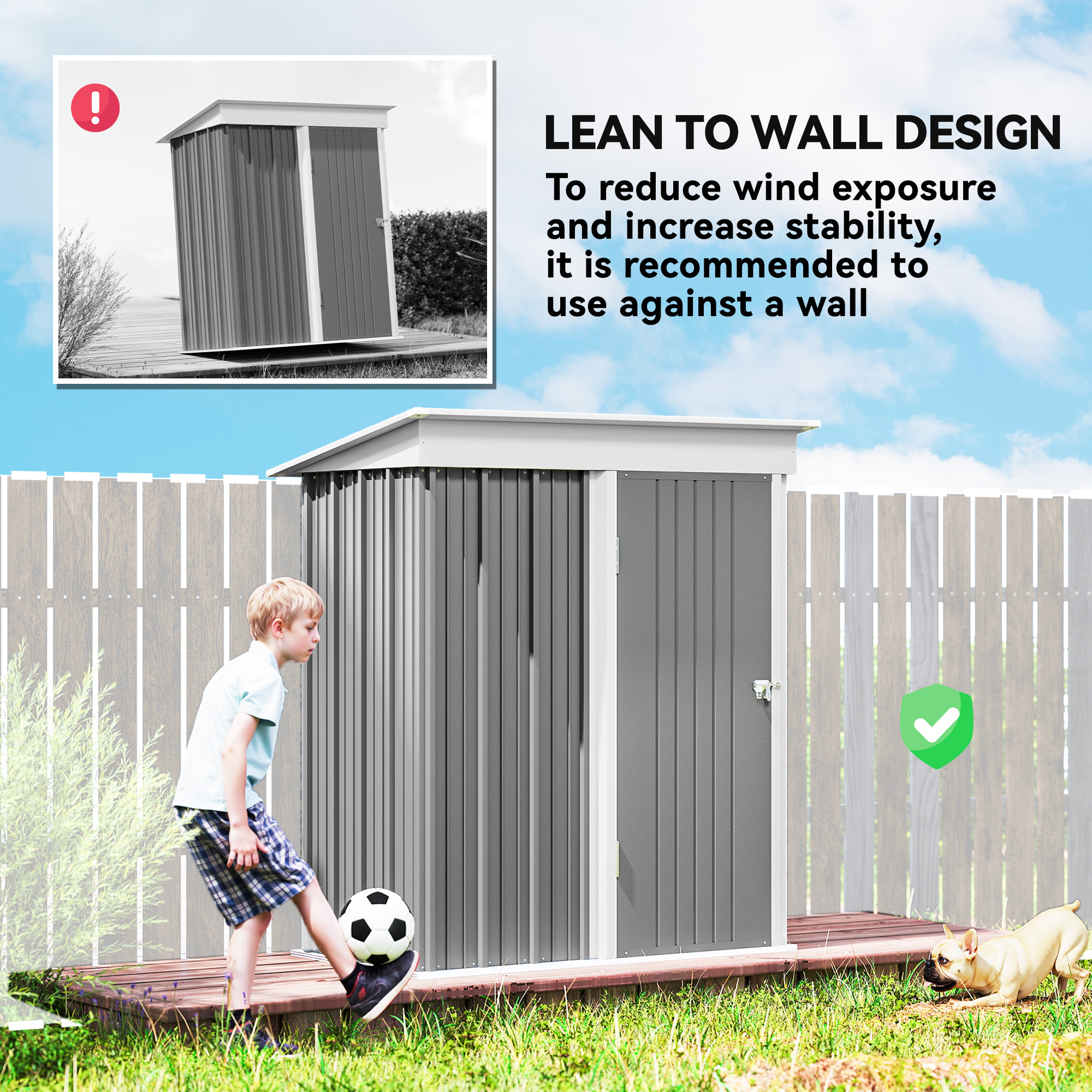 Outsunny Metal Garden Shed, Outdoor Lean-to Shed for Tool Motor Bike, with Adjustable Shelf, Lock, Gloves, 5'x3'x6', Grey 6