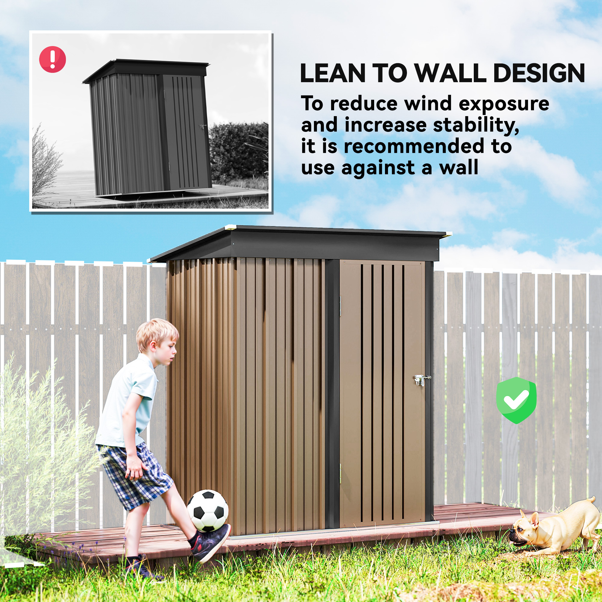 Outsunny 5 x 3ft Corrugated Steel Storage Shed, with Lock Brown 6