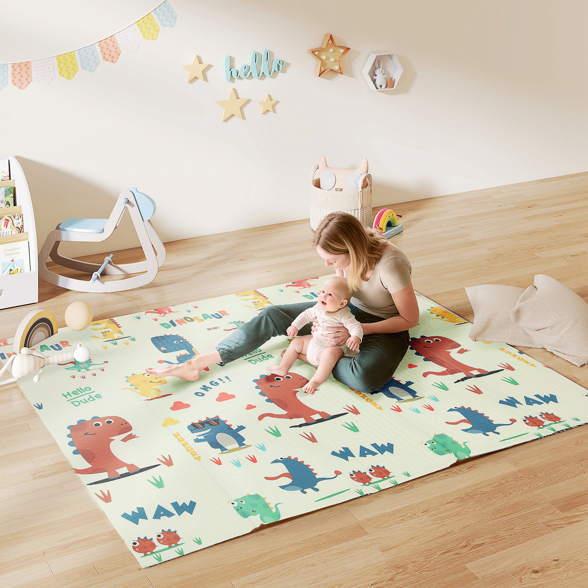 AIYAPLAY Spielmatte Baby 196 x 176 x 1,5 cm faltbar Doppelseitige Krabbelma günstig online kaufen