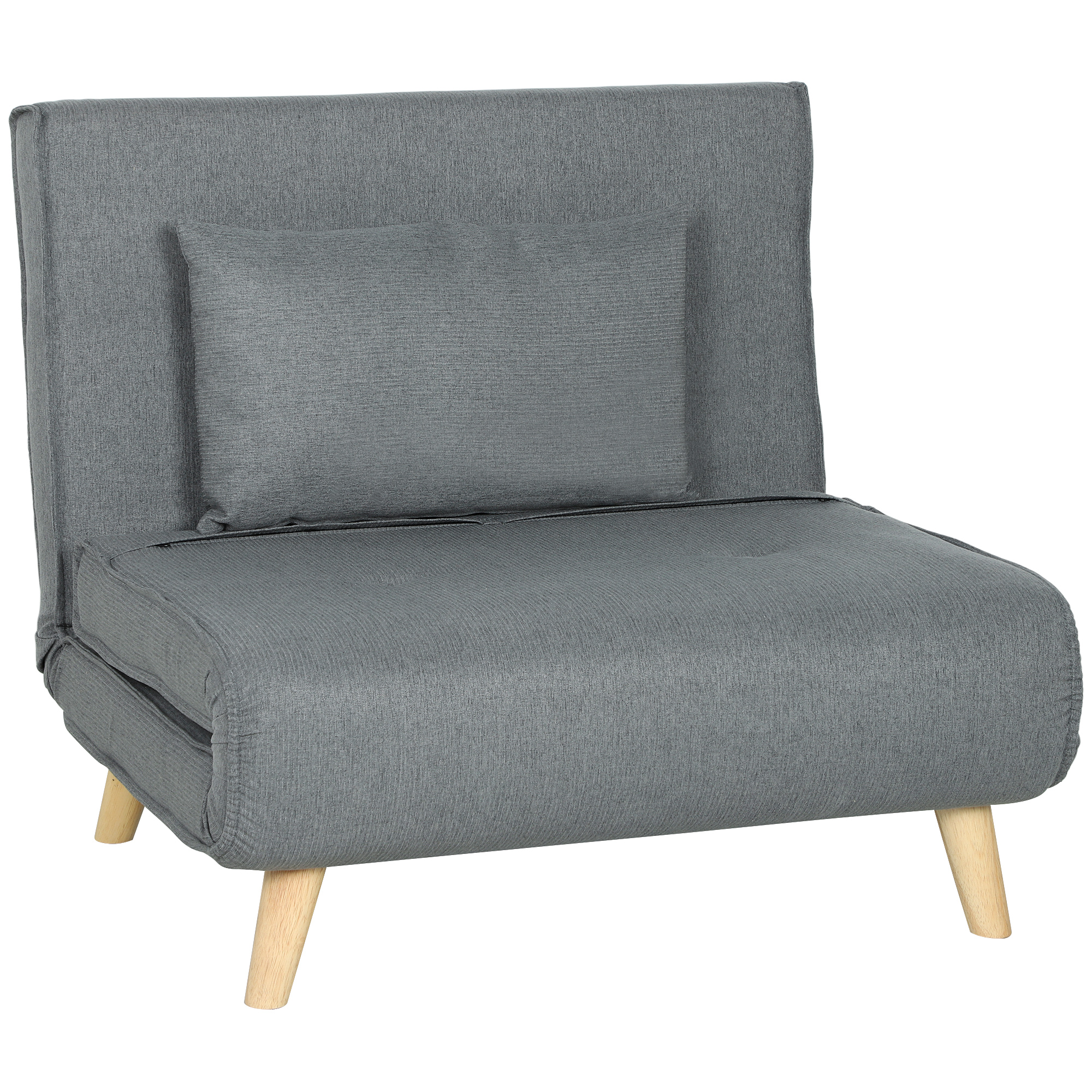 HOMCOM Sillón Cama Individual 2 en 1 Sofá Cama Plegable con Respaldo Ajustable y Cojín para Sala Dormitorio 90x78x79 cm Gris