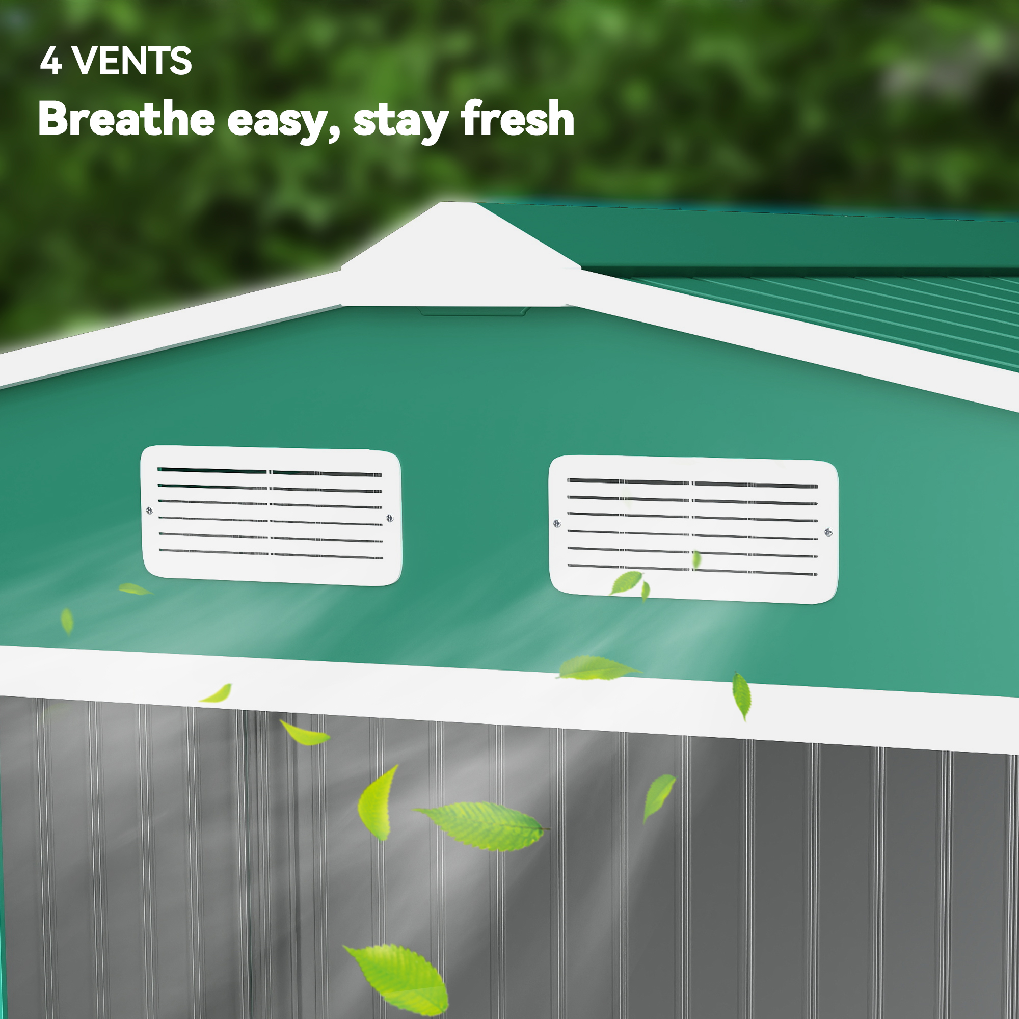 Outsunny 9 x 6ft Metal Garden Shed, Outdoor Storage Tool House with Ventilation Slots, Foundation Kit and Lockable Double Doors, Green 8