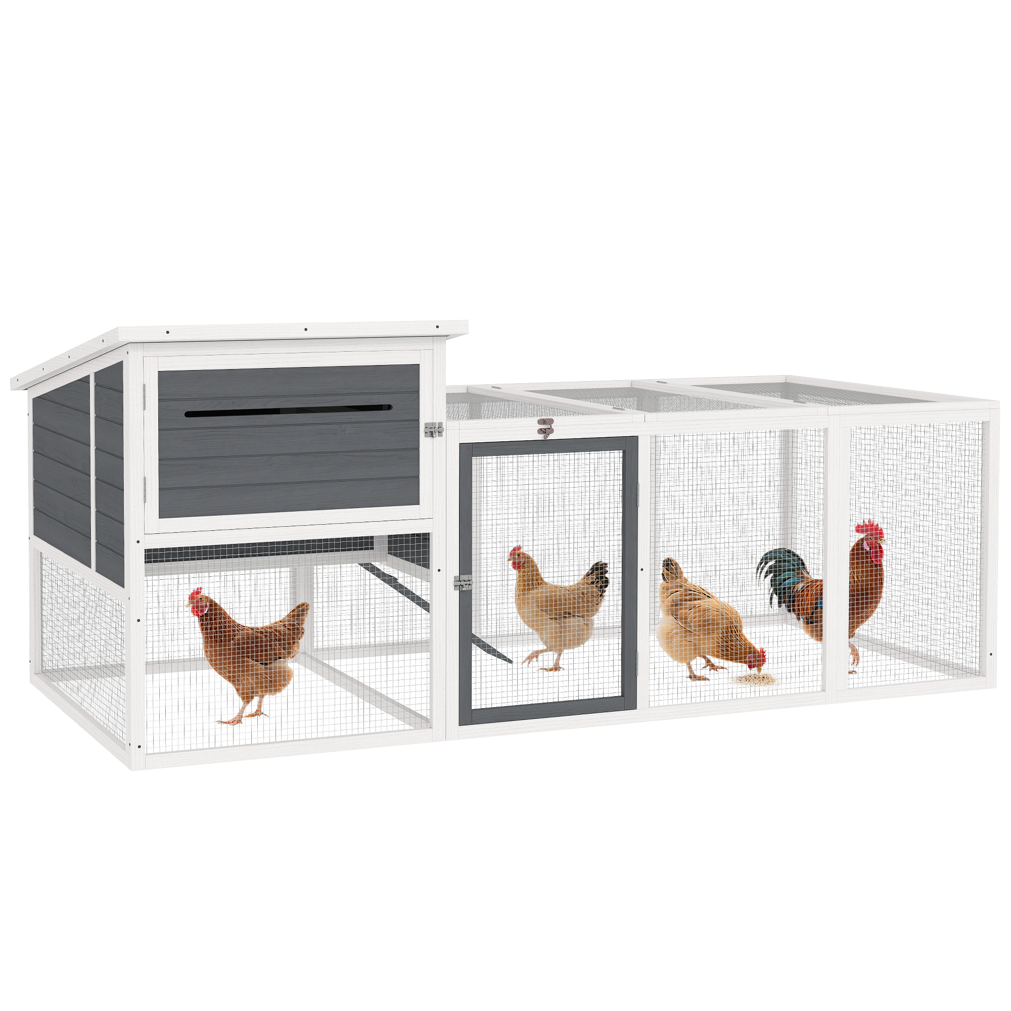 PawHut Pollaio per Galline con Casetta, Nido per Cova e Area Esterna, 214x101x 91.5cm, Grigio