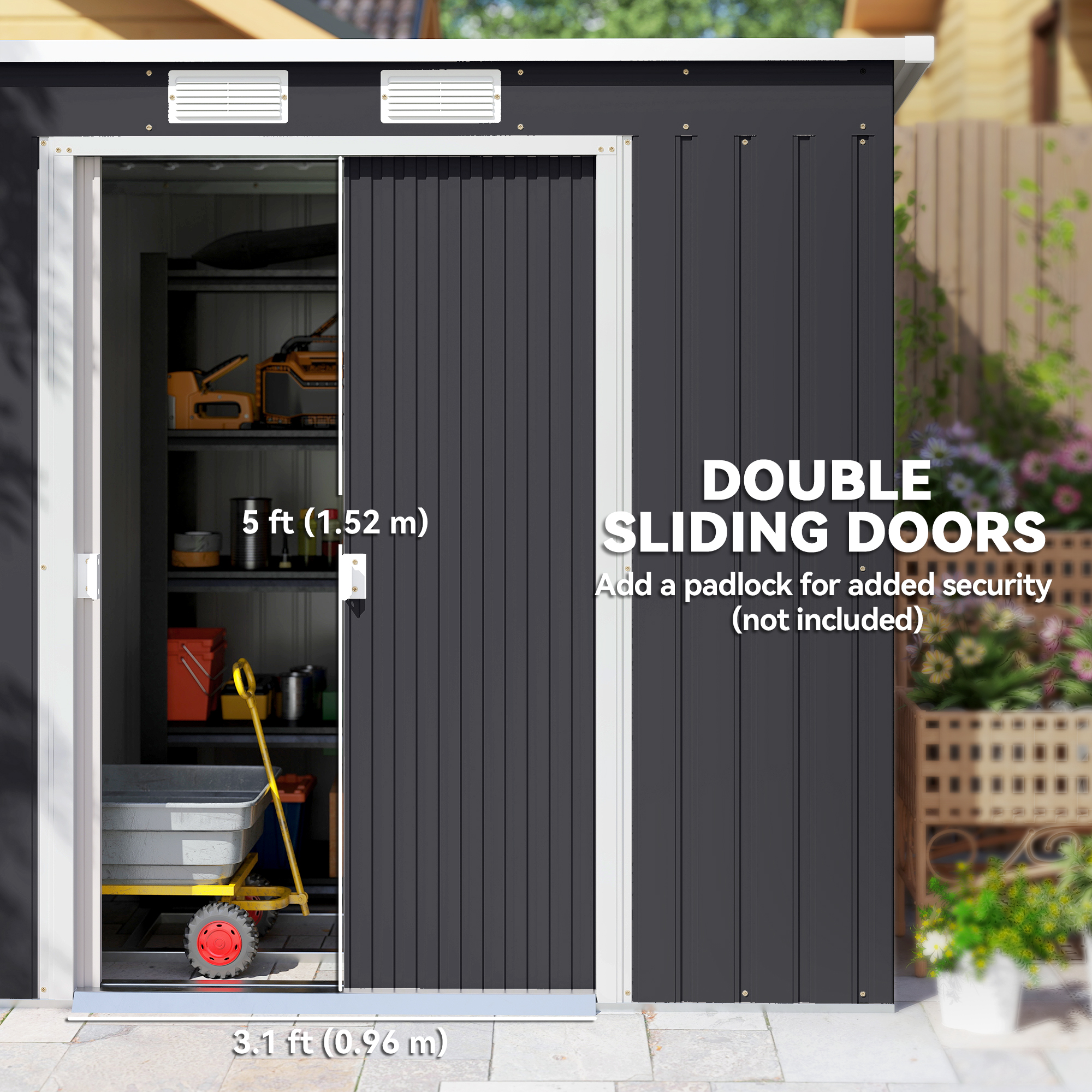 Outsunny 7 x 4ft Galvanised Steel Garden Shed, with Foundation Kit Dark Grey 5