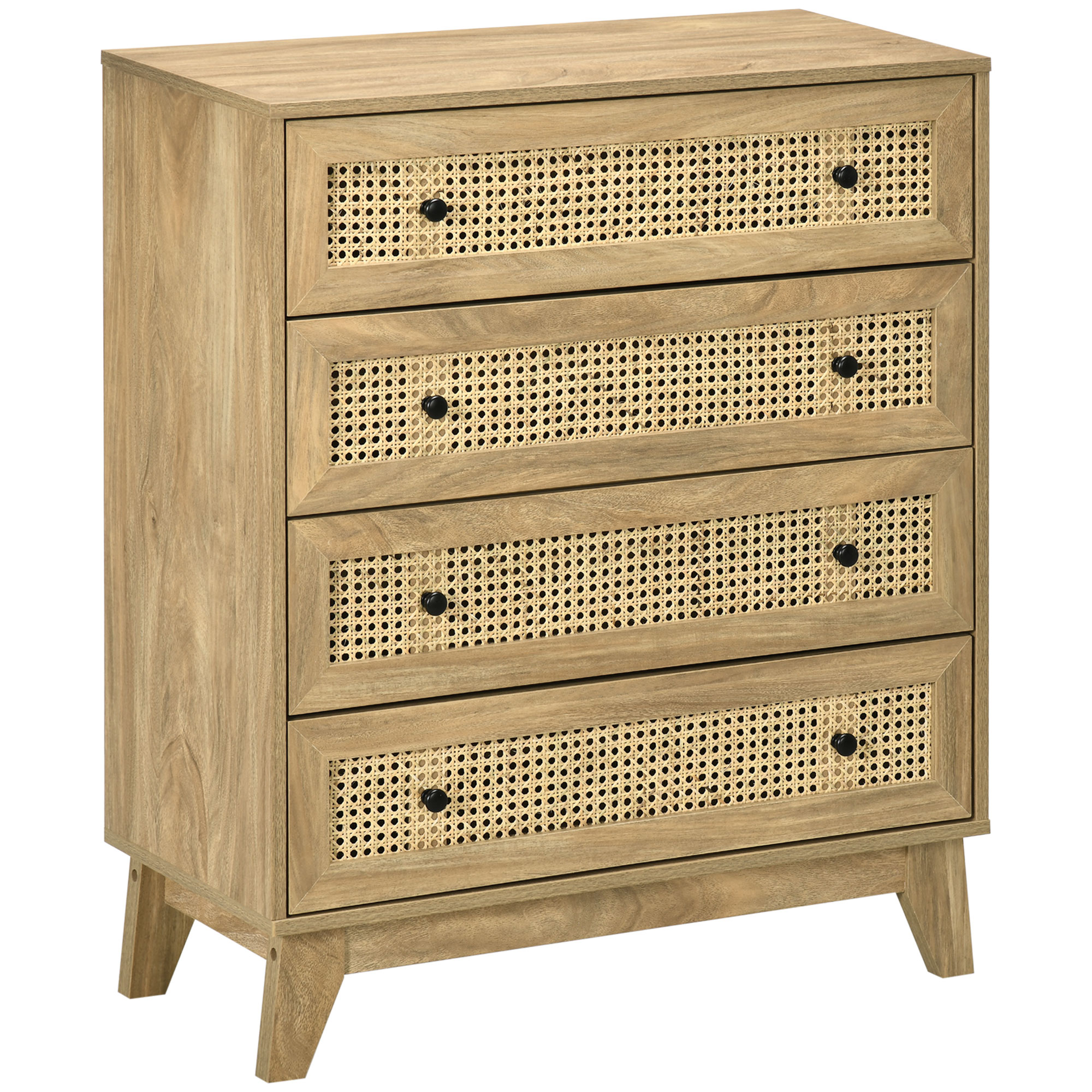 HOMCOM Comodă cu 4 Sertare Stil Boho din Ratan 80x35x95 cm Lemn Natural | Aosom Romania