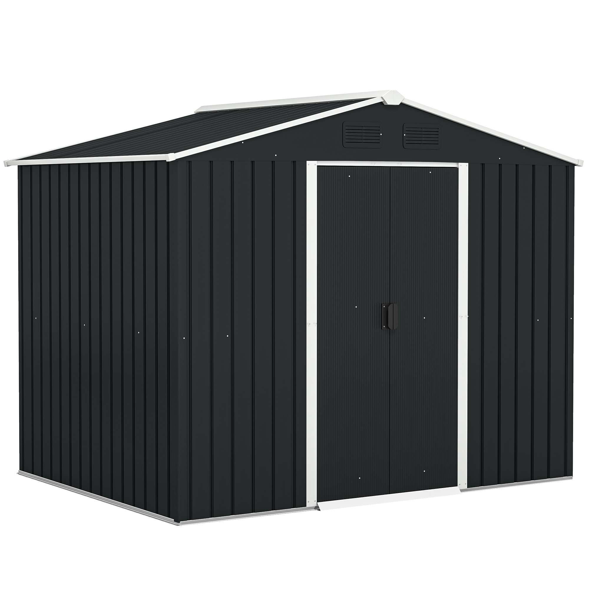 Outsunny Caseta de Jardín de 4,1m² 236x174x190 cm Cobertizo Exterior para Herramientas con Puertas Correderas y 4 Ventanas Gris | Aosom España