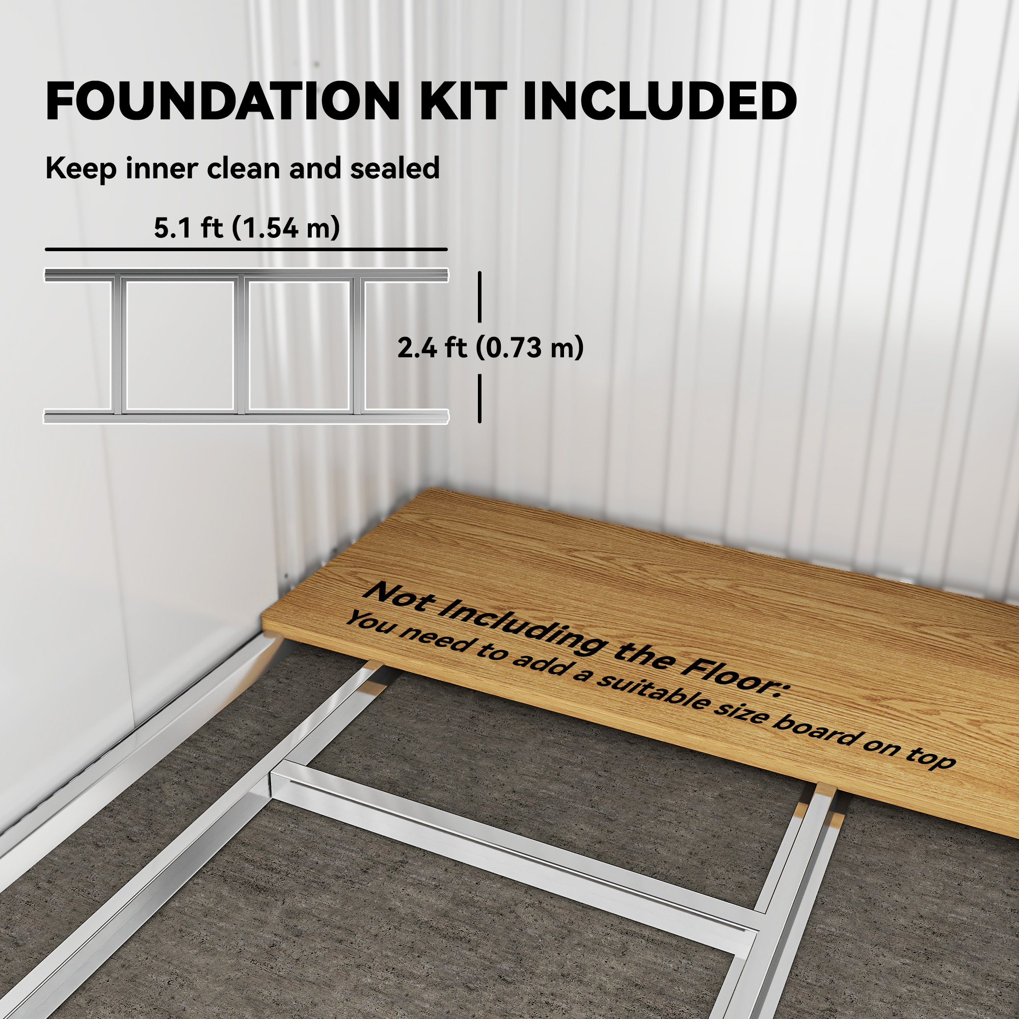 Outsunny 6.5 x 4FT Galvanised Metal Shed with Foundation Kit, Lockable Tool Garden Shed with Double Sliding Doors, Vents, Light Grey Wood Effect 5
