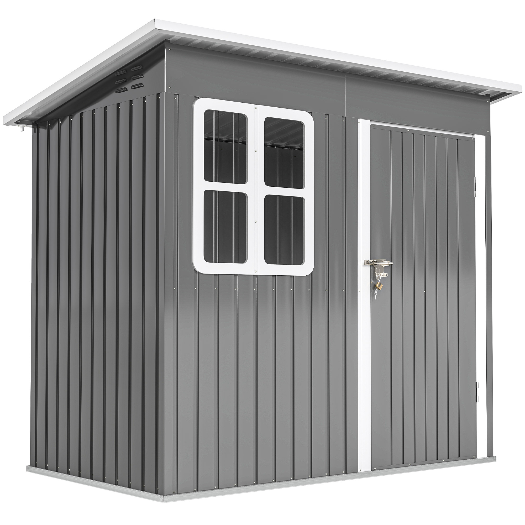 Outsunny 7 x 4ft Eco-friendly Garden Storage Shed with Galvanised Frame, Window, Lockable Door and Air Vents for Patio, Dark Grey   Aosom UK