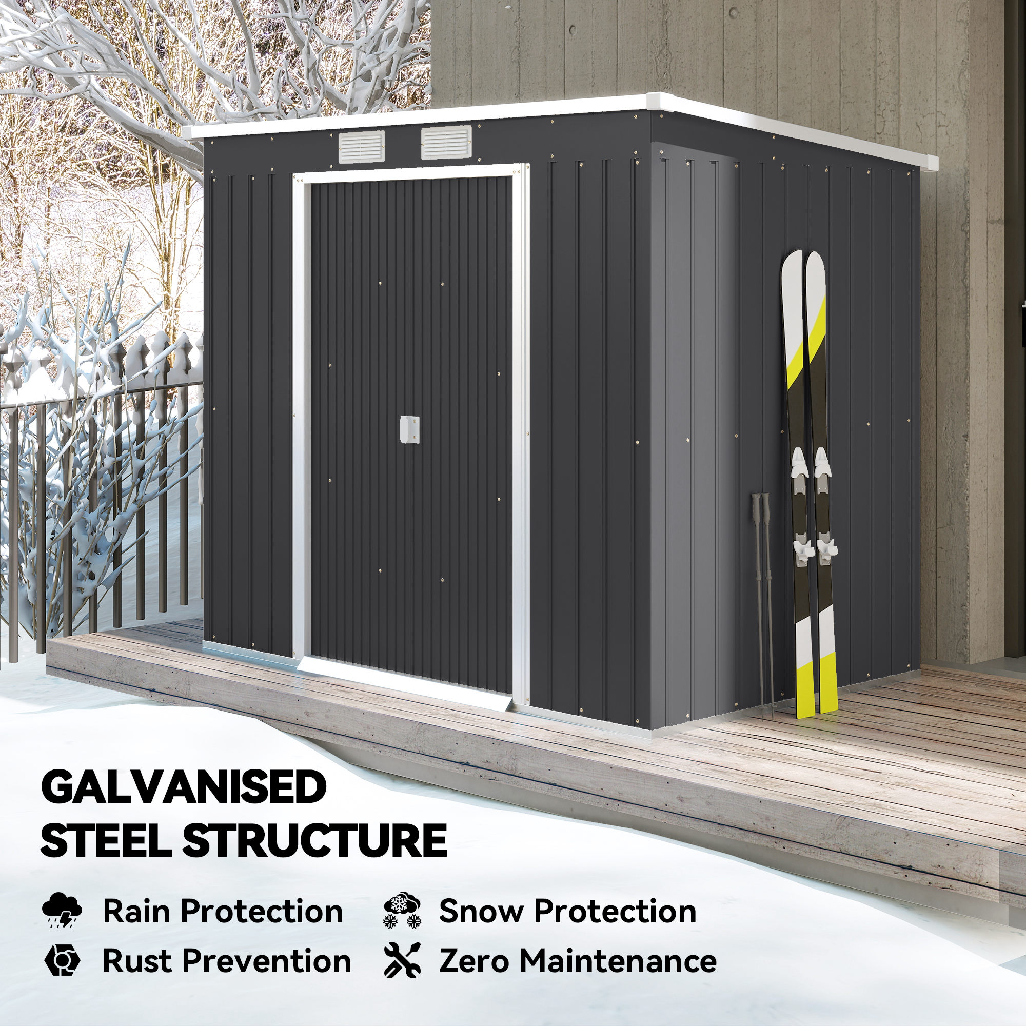 Outsunny 7 x 4ft Galvanised Steel Garden Shed, with Foundation Kit Dark Grey 4