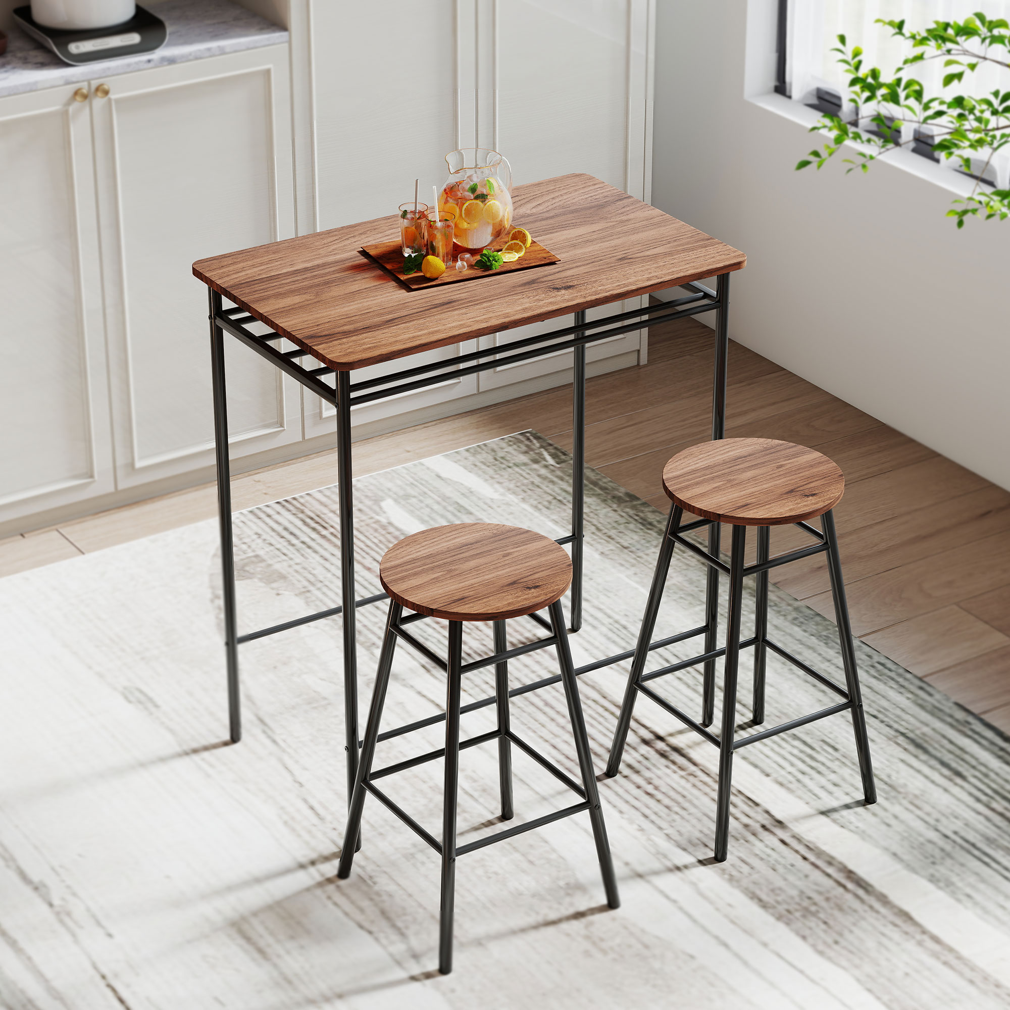 HOMCOM Bartisch-Set mit 2 Barhockern, Hoher Küchentisch mit Industriestil, günstig online kaufen
