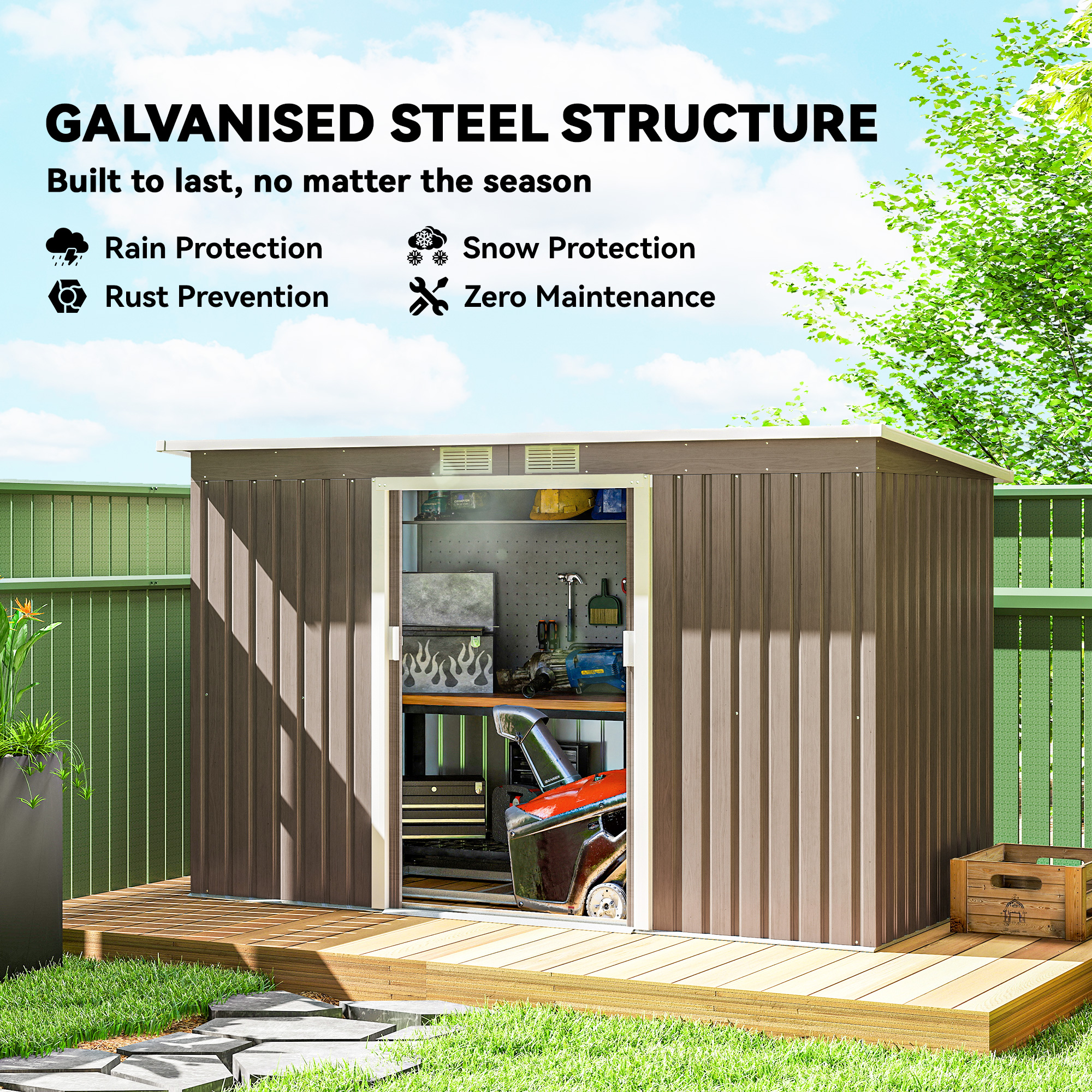 Outsunny 4 x 9ft Metal Shed, with Foundation Shed Brown 4