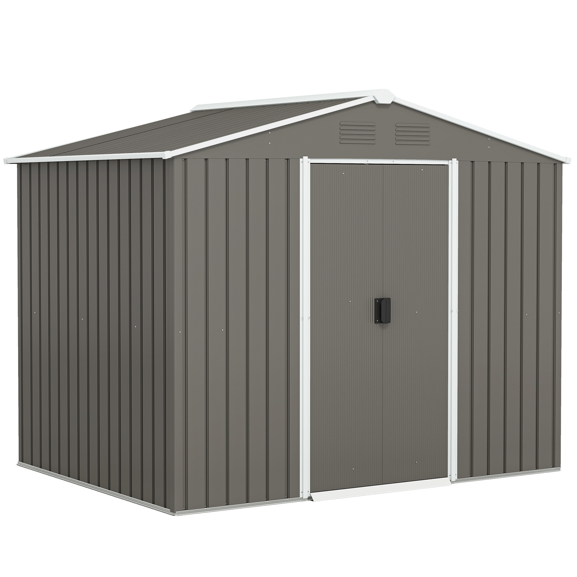 Outsunny Cobertizo de Jardín 236x174x190 cm 2 Puertas Correderas con Ventilación Techo Inclinado 4 Ventanas Gris Claro | Aosom España