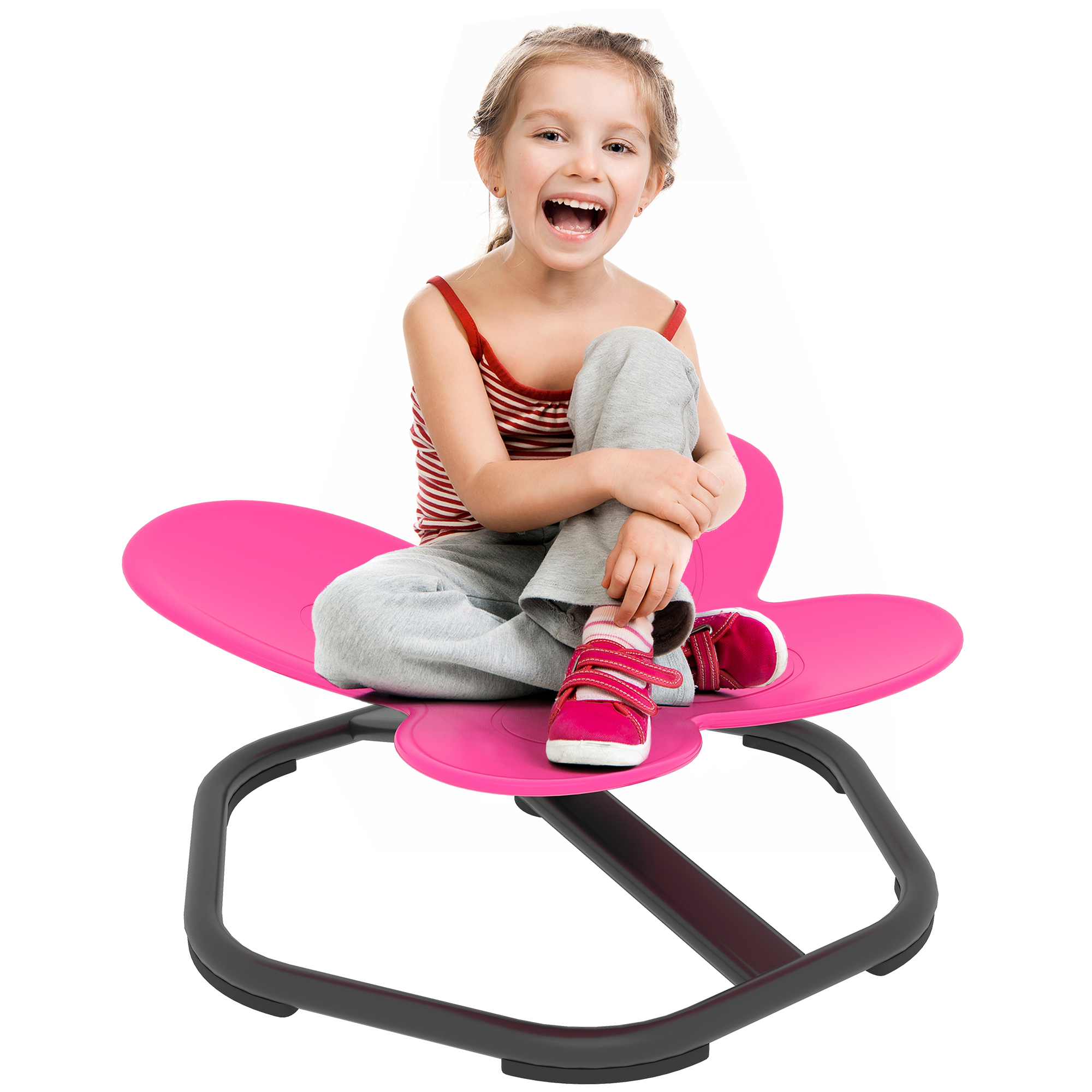 AIYAPLAY Sedia Girevole Sensoriale per Bambini, Forma a Farfalla, promuove Equilibrio e Coordinazione, Plastica, Metallo, Rosa   Aosom Italy